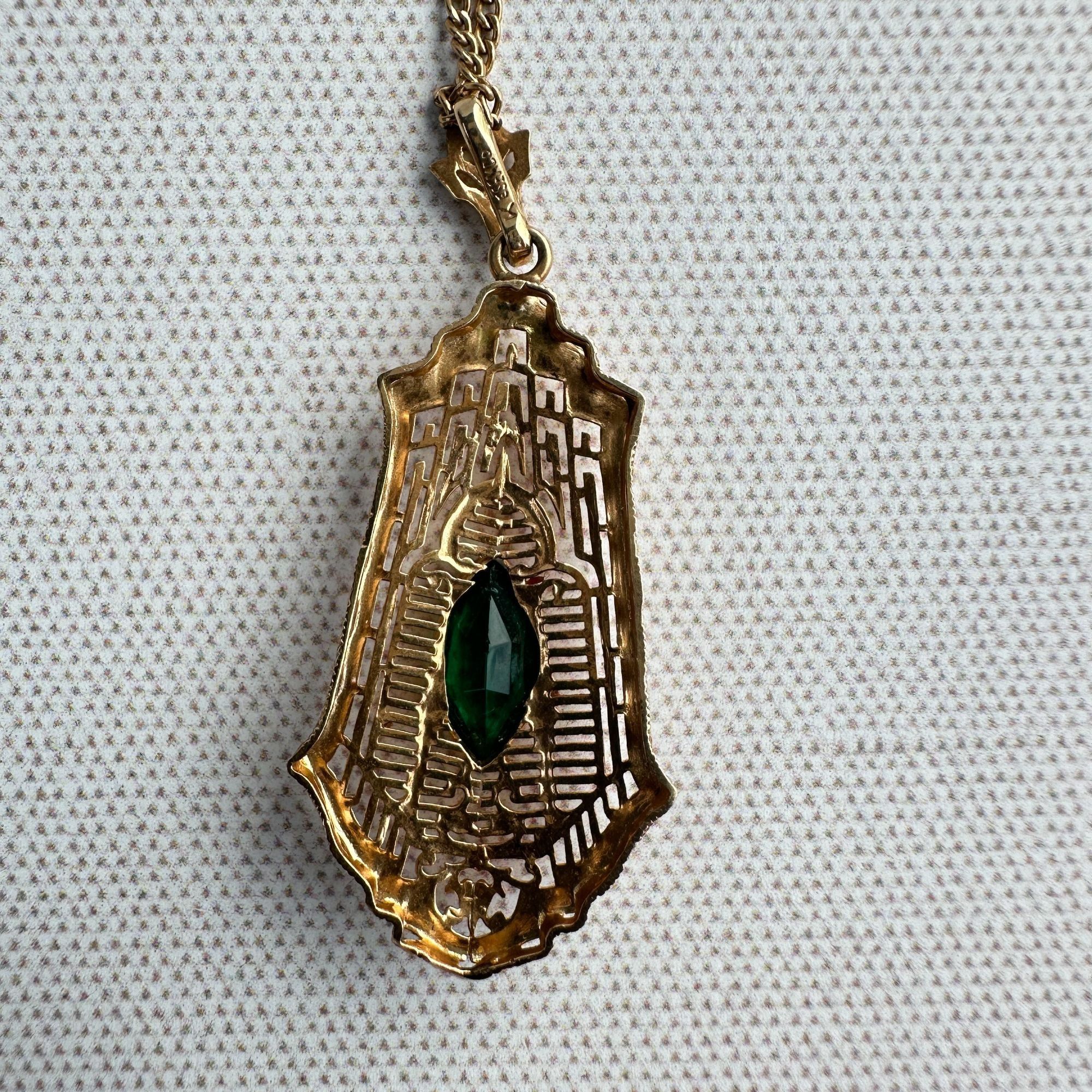 Other 14K Gold Esposito Jewelry Co.Pendant Necklace with Green Gla Size ONE SIZE - 9 Thumbnail