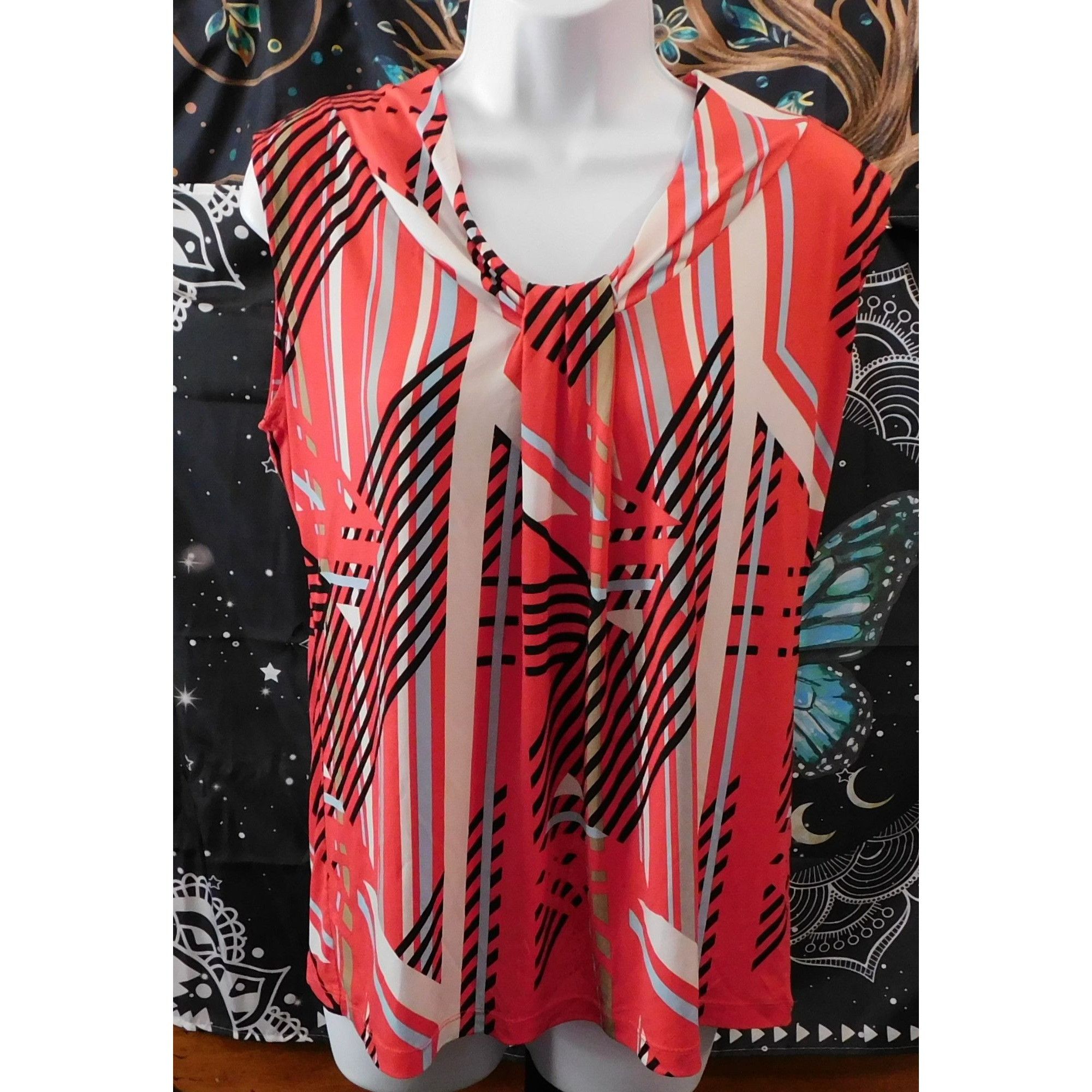 Other Vintage Dana Buchman Red Geometric Sleeveless Blouse Size M / US 6-8 / IT 42-44 - 1 Thumbnail