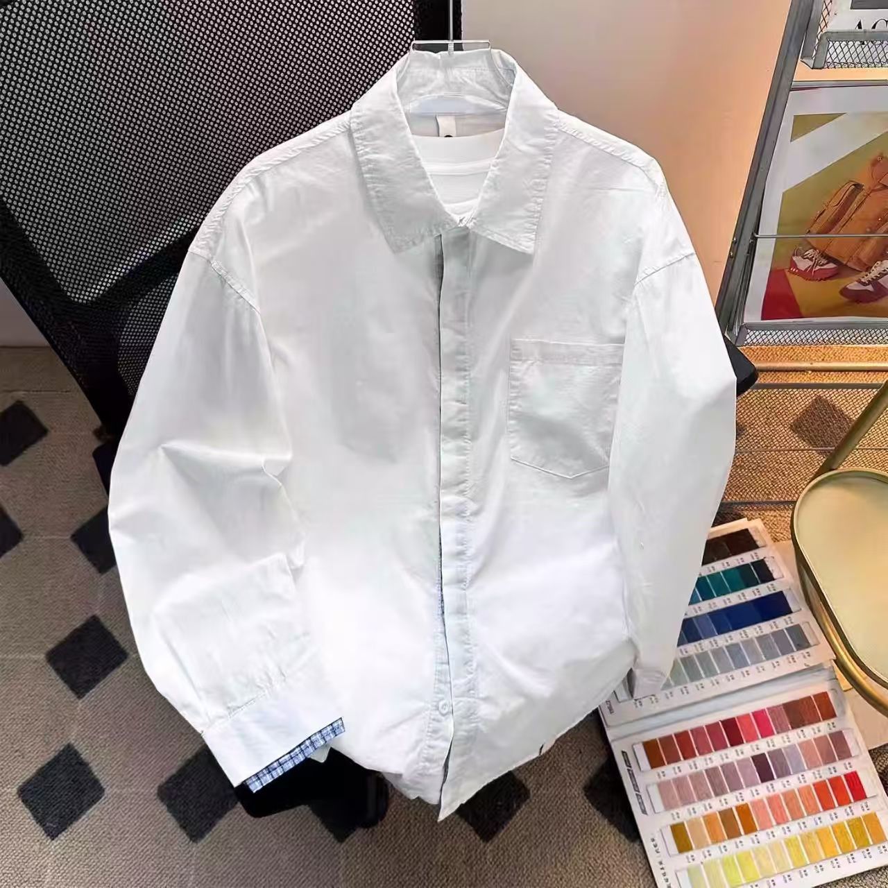 Vintage Plaid Trim Oversized White Shirt Size US M / EU 48-50 / 2 - 1 Thumbnail