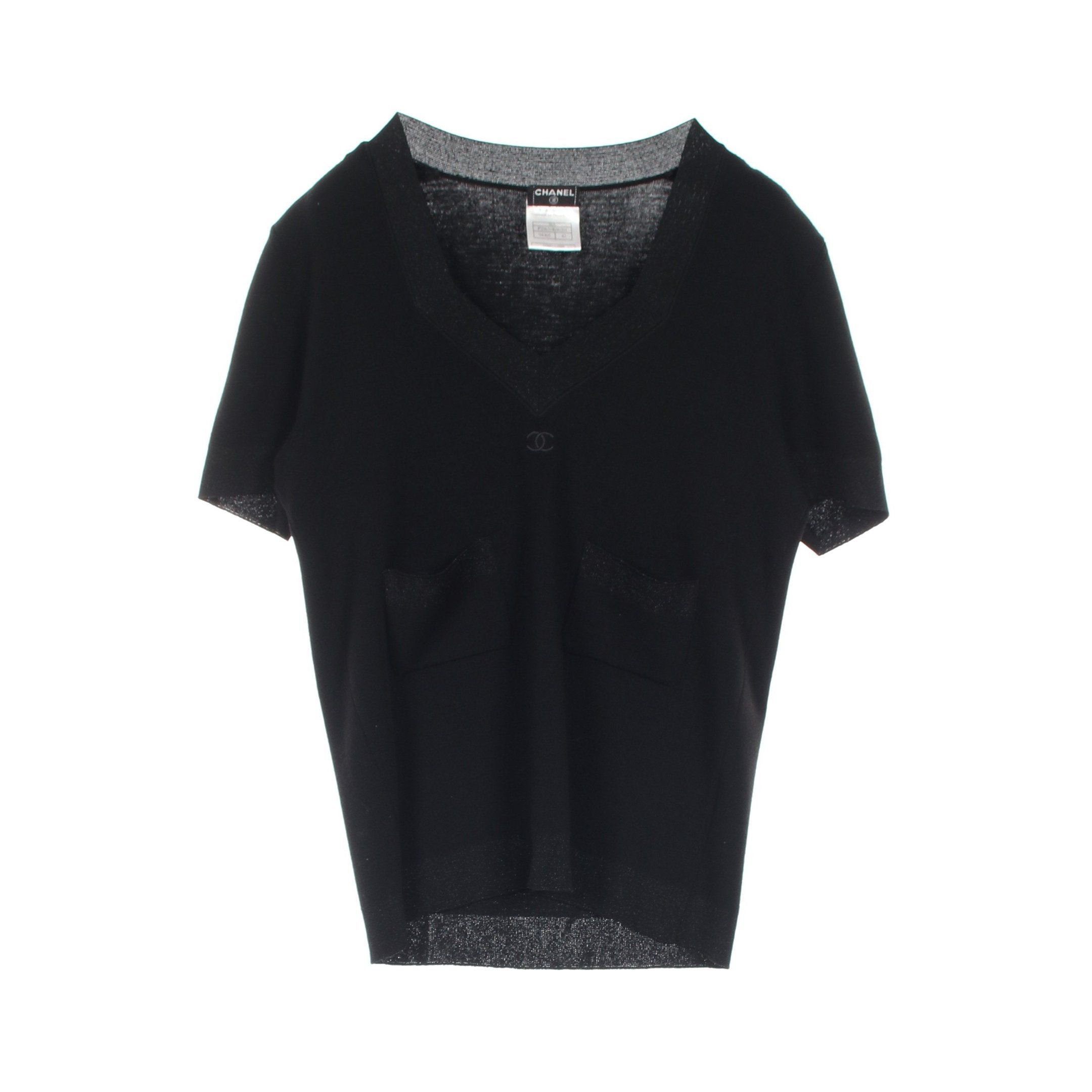 Chanel Chanel Coco Mark Knit Short Sleeve Wool Rayon Black