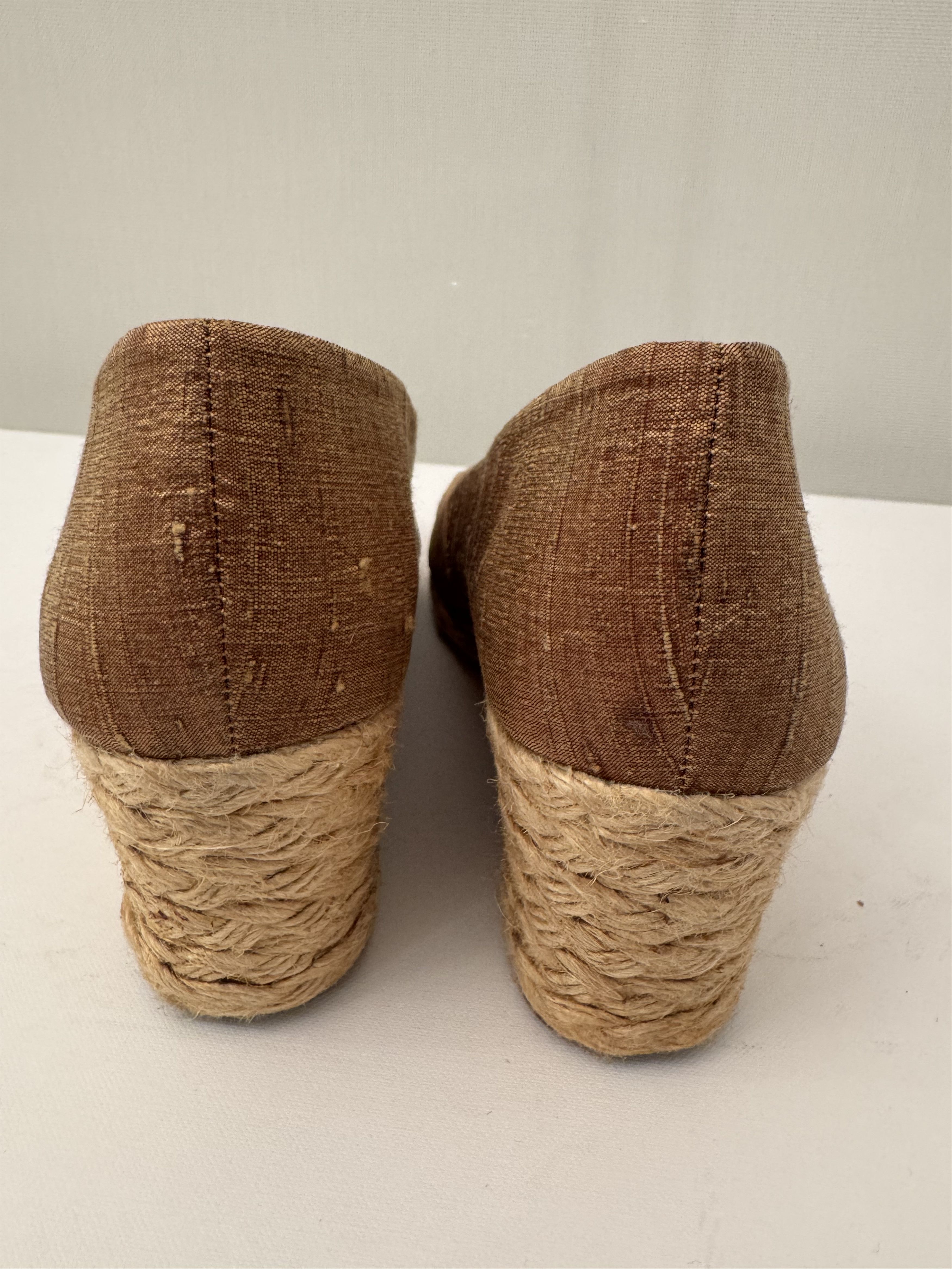 Lauren Ralph Lauren Gold Linen Wedges Size US 7 / IT 37 - 5 Thumbnail