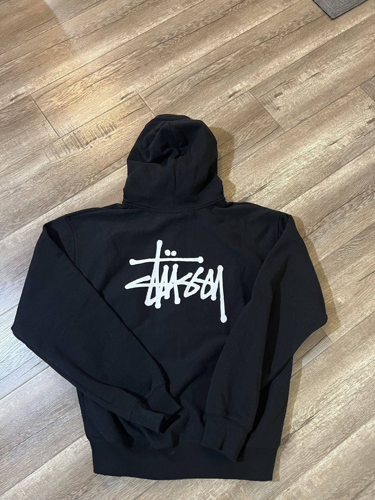 image of Stussy Stock Logo Zip Up in Black, Men's (Size 2XL)