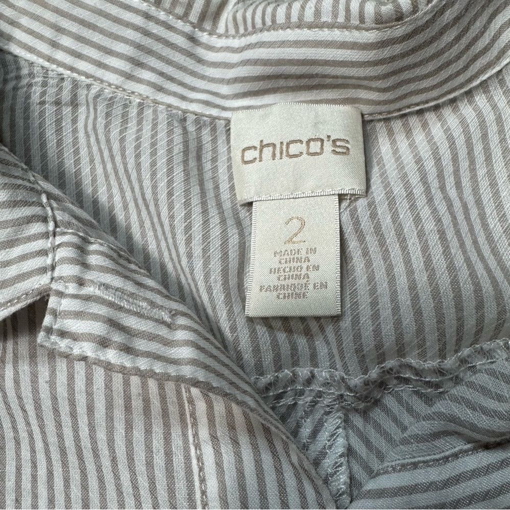 Chicos Chico's Pleated Back Hi-Low Roll Tab 3/4 Sleeve Striped Blo Size L / US 10 / IT 46 - 7 Thumbnail