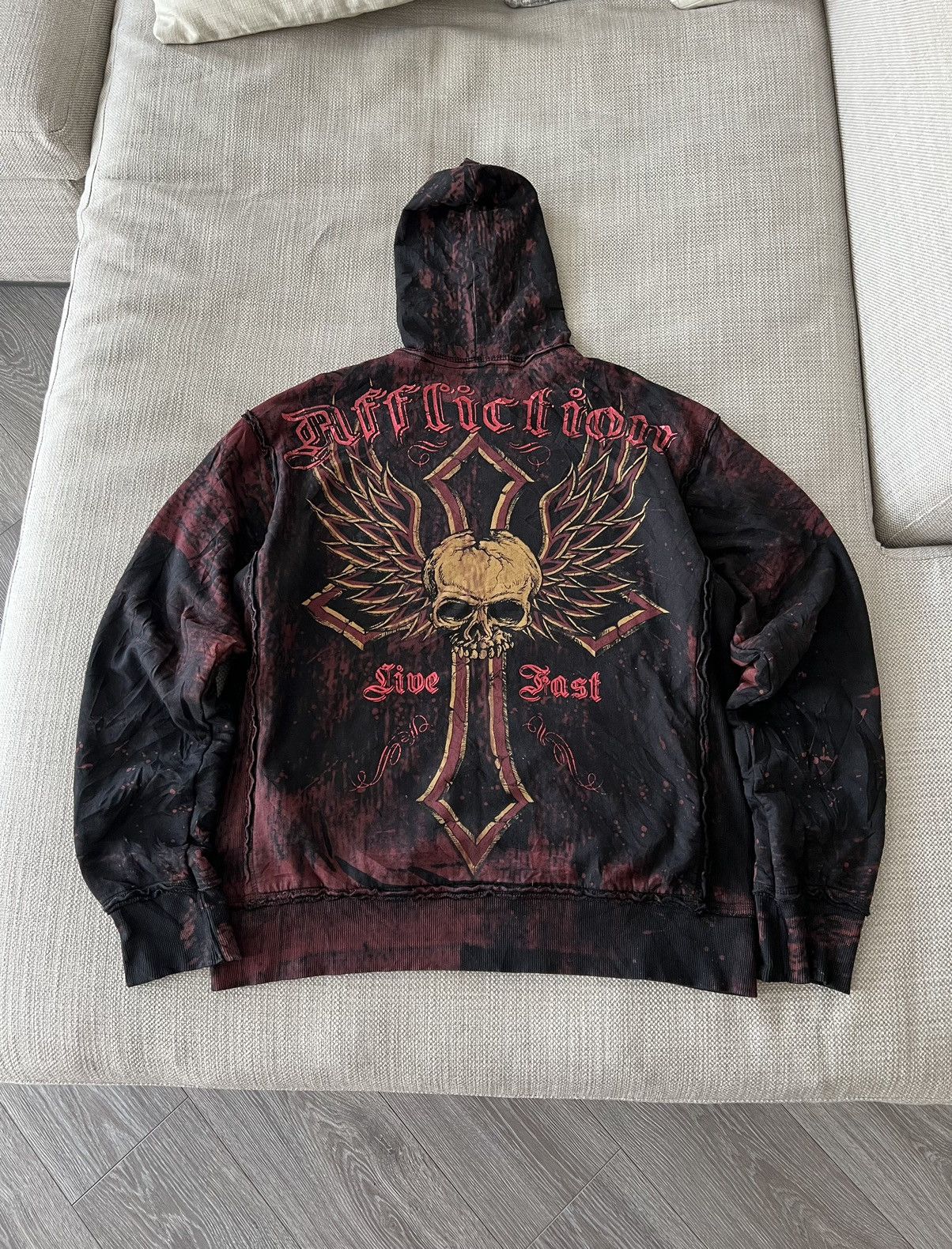 image of Vintage Affliction Zip Hoodie Avant Garde Style Ed Hardy in Black, Men's (Size XL)