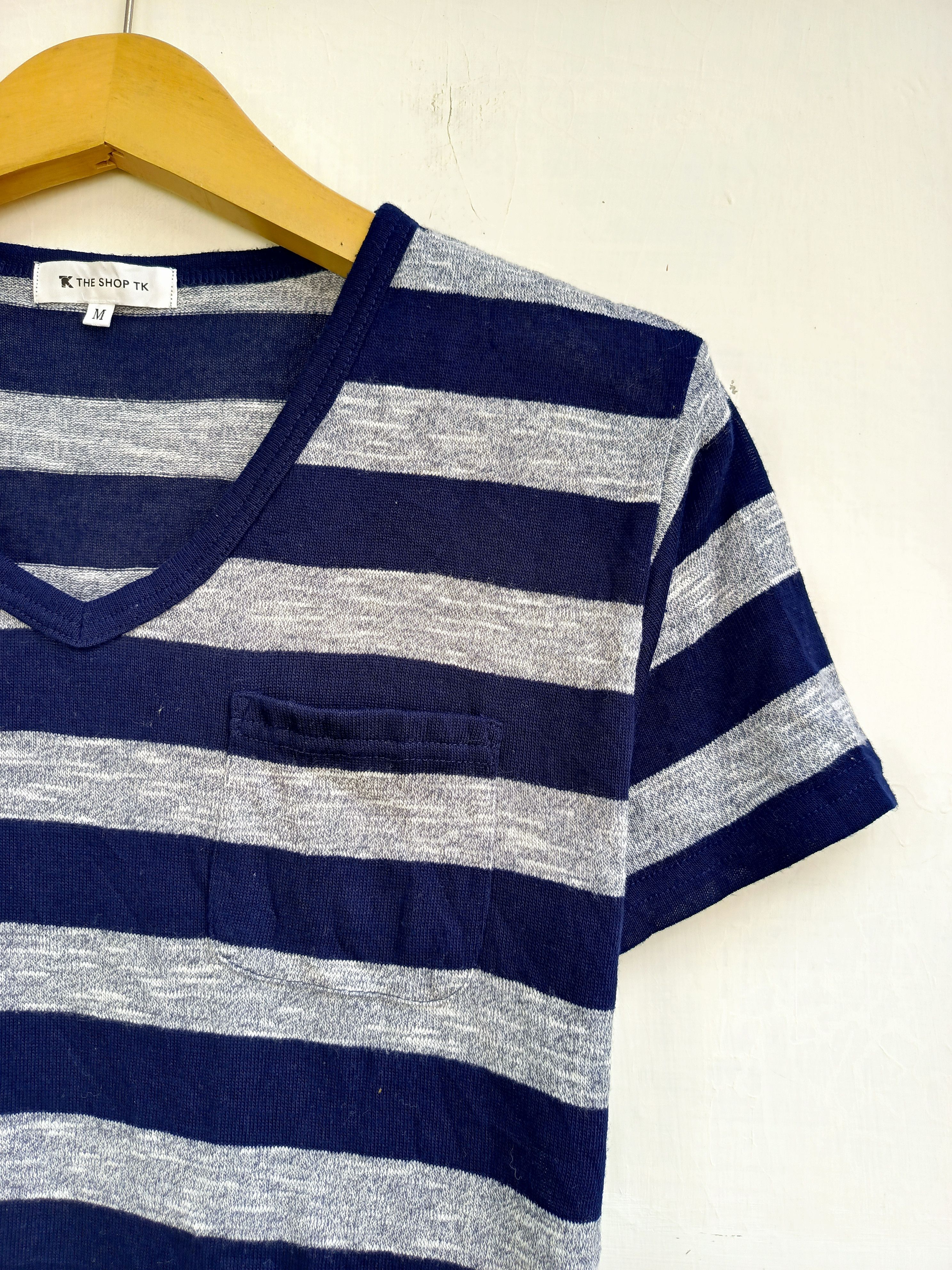 Japanese Brand The Shop TK Takeo Kikuchi Striped V-Neck Pocket Tee Size US M / EU 48-50 / 2 - 3 Thumbnail