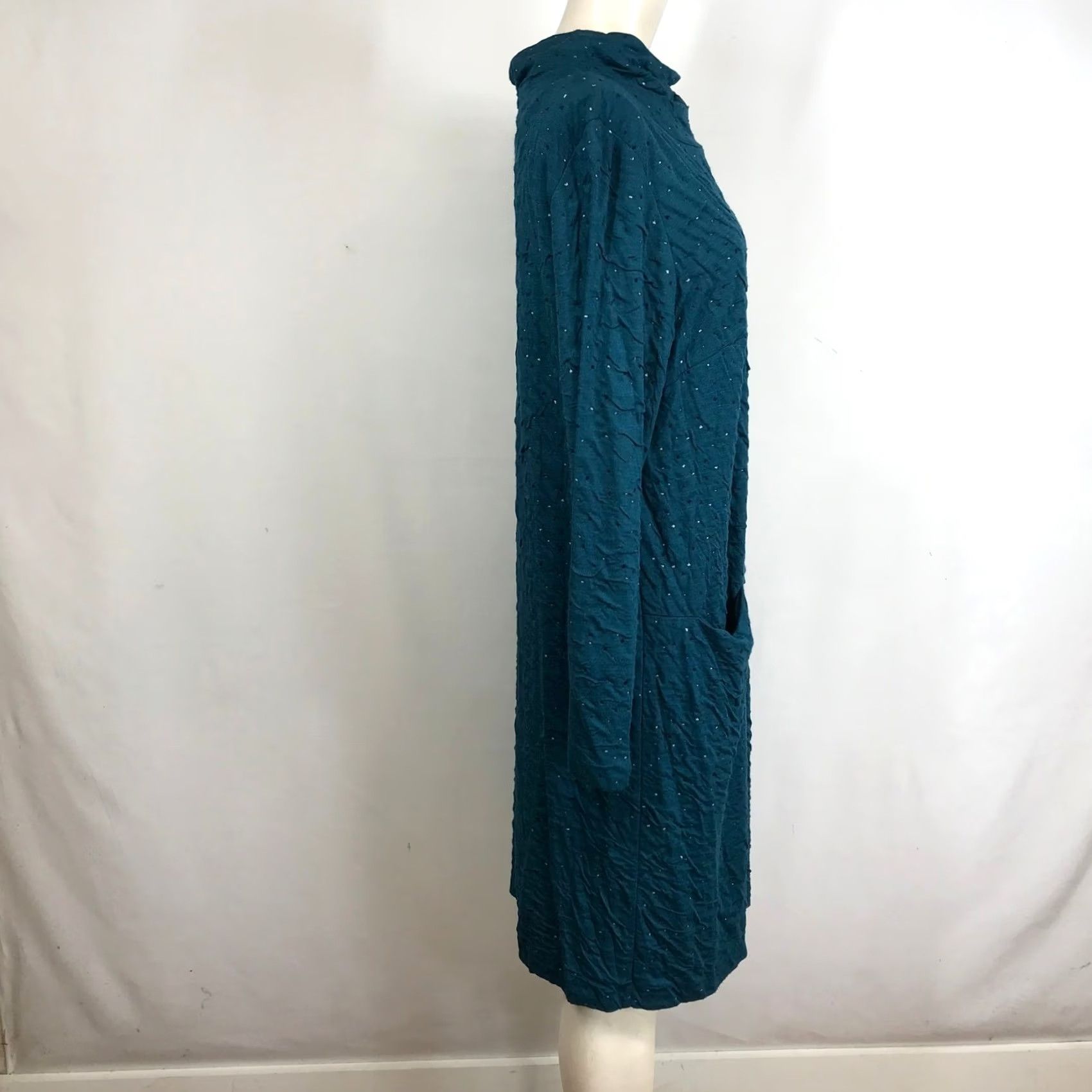 Altea Qneel Midi Dress Teal Textured Mock Neck Long Sleeve Sparkle Accents Women Size L / US 10 / IT 46 - 3 Thumbnail