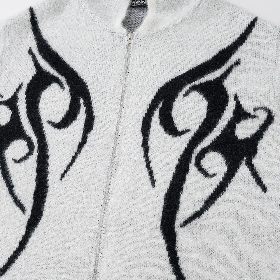 Vintage Knitted y2k Graphic Full Zip Gray Hoodie Size US L / EU 52-54 / 3 - 3 Thumbnail