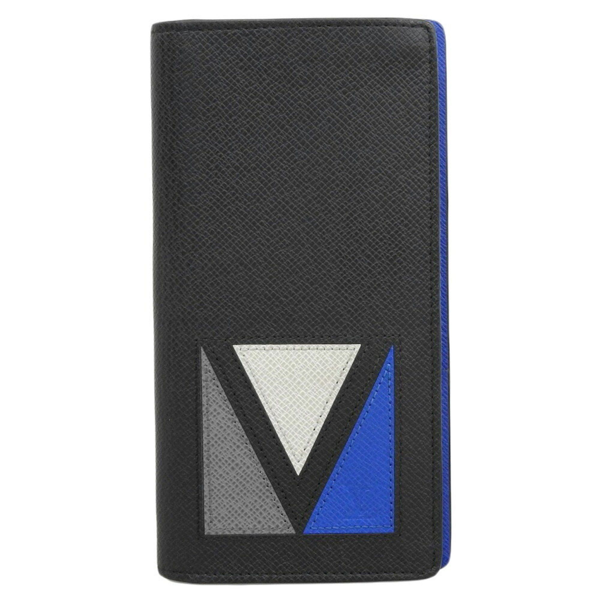 Louis Vuitton Louis Vuitton Taiga Portefeuille Brazza M30791 Bi-fold long wallet Leather Black x Blue V-shape Size ONE SIZE - 1 Thumbnail