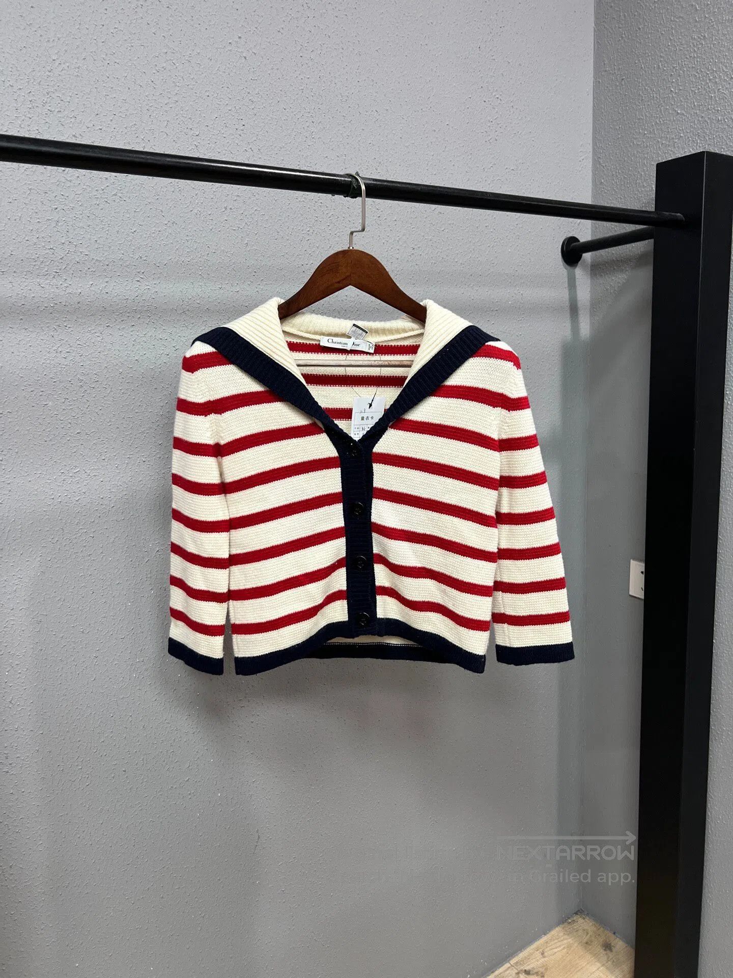 Dior Dior Red Stripe Sailor Collar Wool Cashmere Cardigan| Size XXS / US 00 / IT 34 - 1 Thumbnail