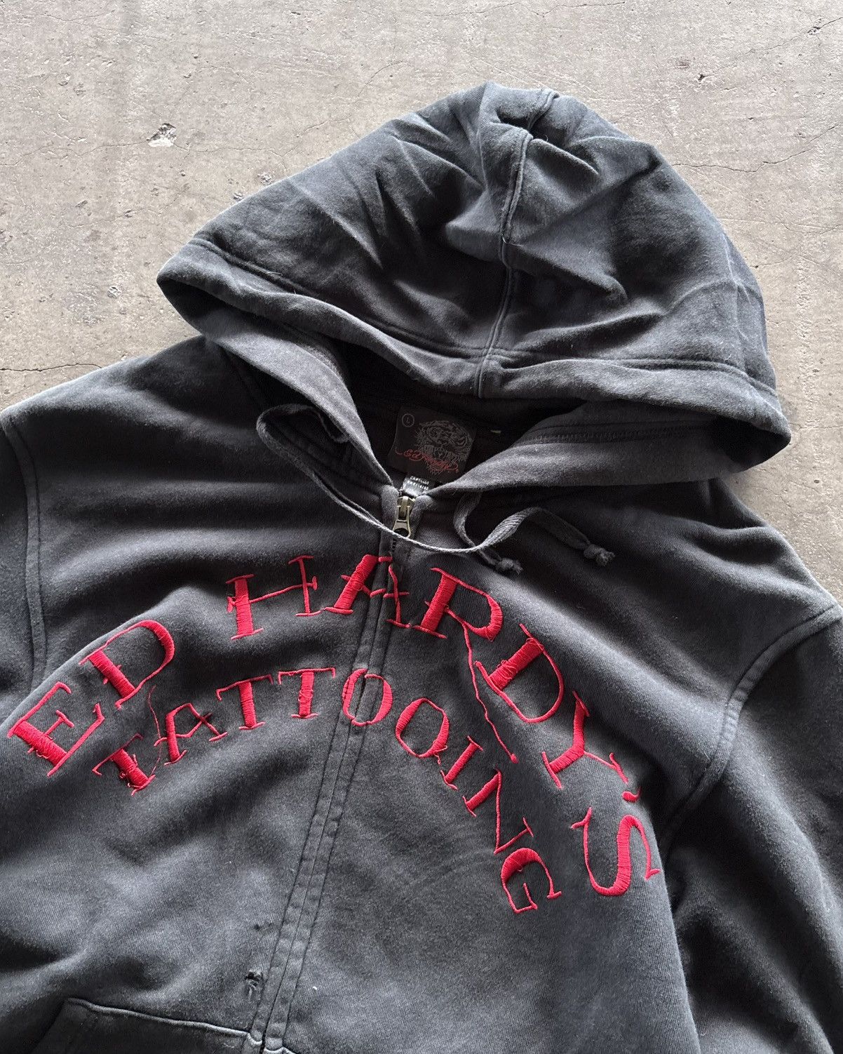 Ed Hardy Ed Hardy Tattooing Faded Black Double Layered Hoodie Size US L / EU 52-54 / 3 - 2 Thumbnail