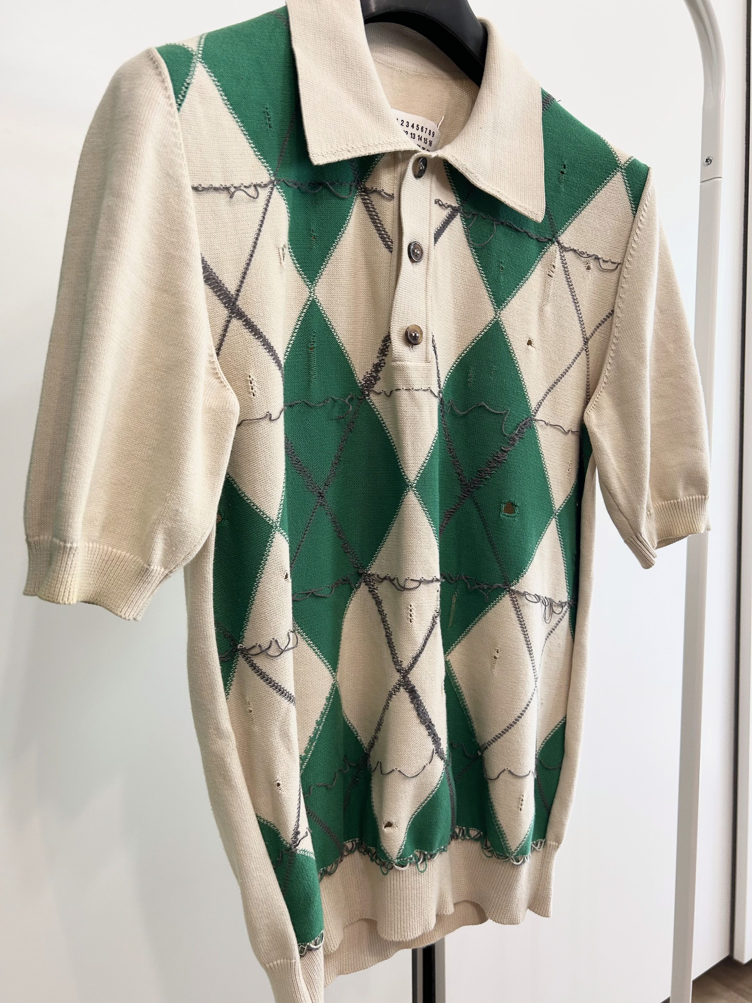 Maison Margiela MAISON MARGIELA Distressed Argyle Knit Polo Size US L / EU 52-54 / 3 - 5 Thumbnail
