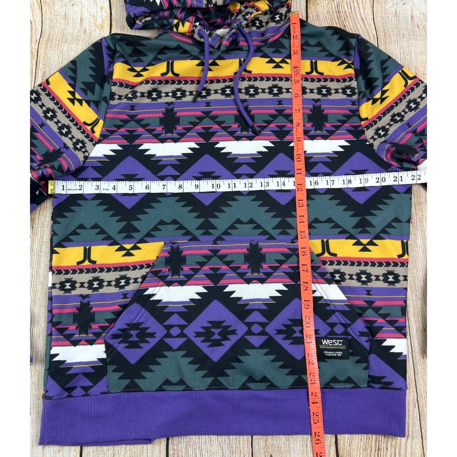 WeSC WESC Hoodie Mens M Multicolor Pullover Hooded Fleece Sweatshirt Aztec Colorful AOP Sweden Size US M / EU 48-50 / 2 - 3 Thumbnail