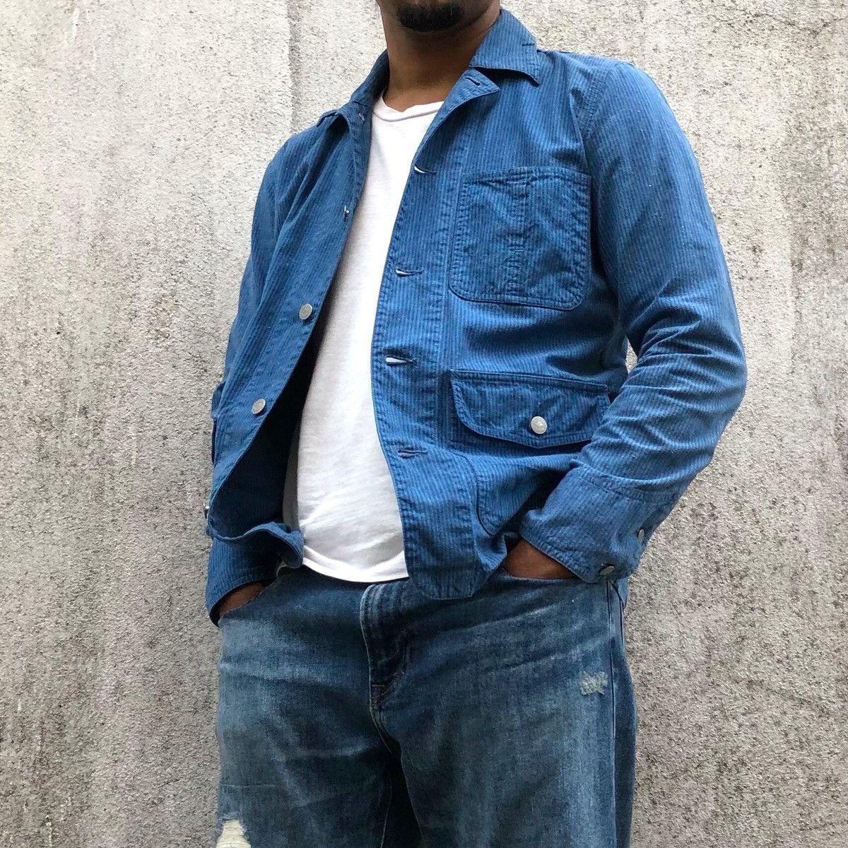 Backbone Vintage BACKBONE Striped Cotton Chore Denim Jacket Size US M / EU 48-50 / 2 - 18 Thumbnail