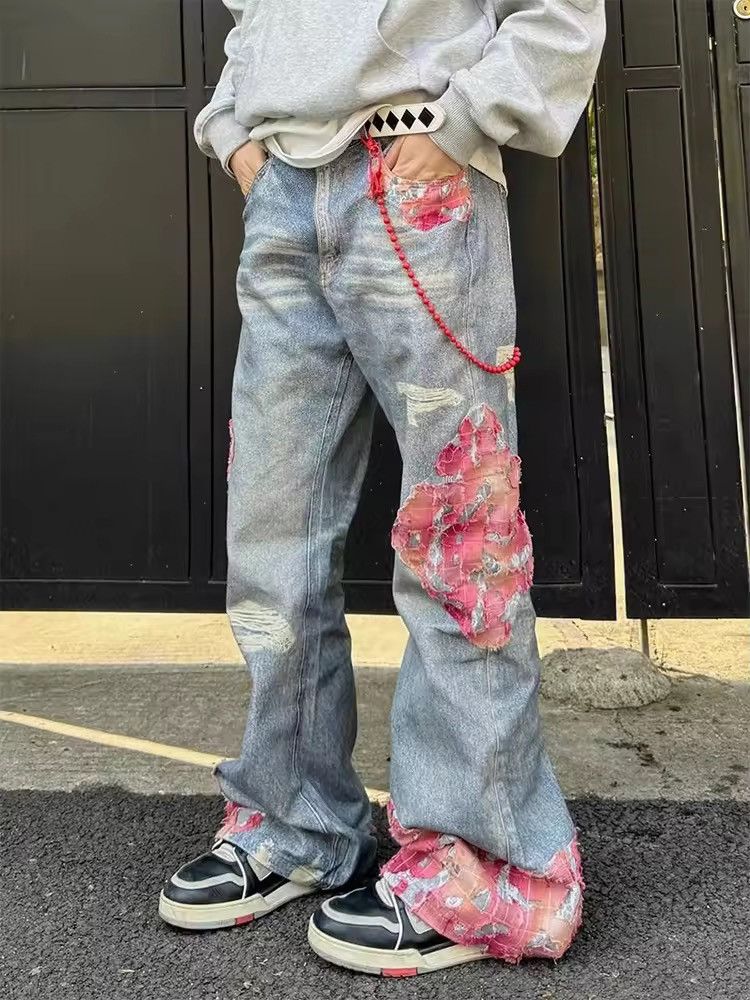 Japanese Brand Design printed patchwork flared jeans Size US 29 - 2 Thumbnail