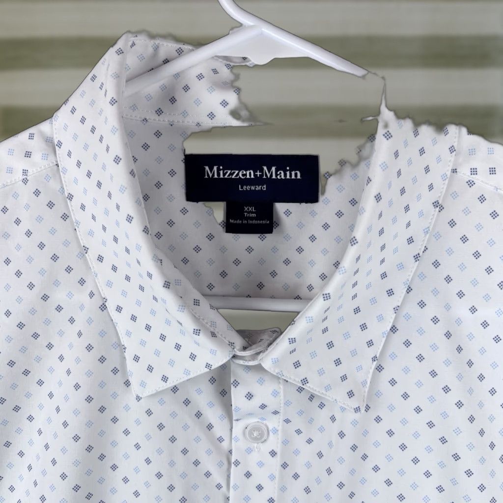Mizzen+Main Mizzen+Main Shirt Men 2XL Collared Button-Up Geometric Check Plaid White Slim Performance USA Made Size US XXL / EU 58 / 5 - 1 Thumbnail