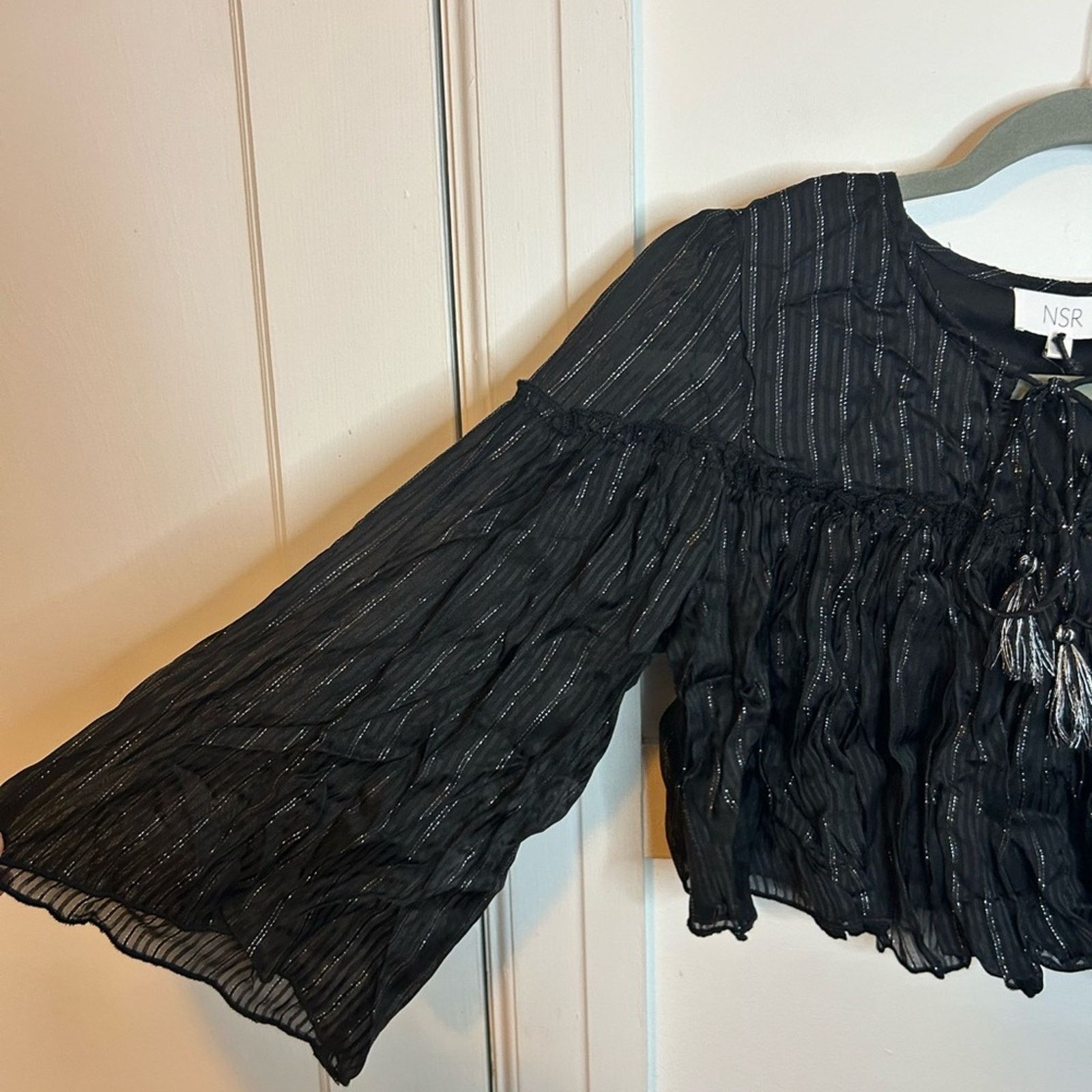 Other Nwt NSR Napean Sea Rd Metallic Cropped Bohemian Blouse Size S / US 4 / IT 40 - 5 Thumbnail