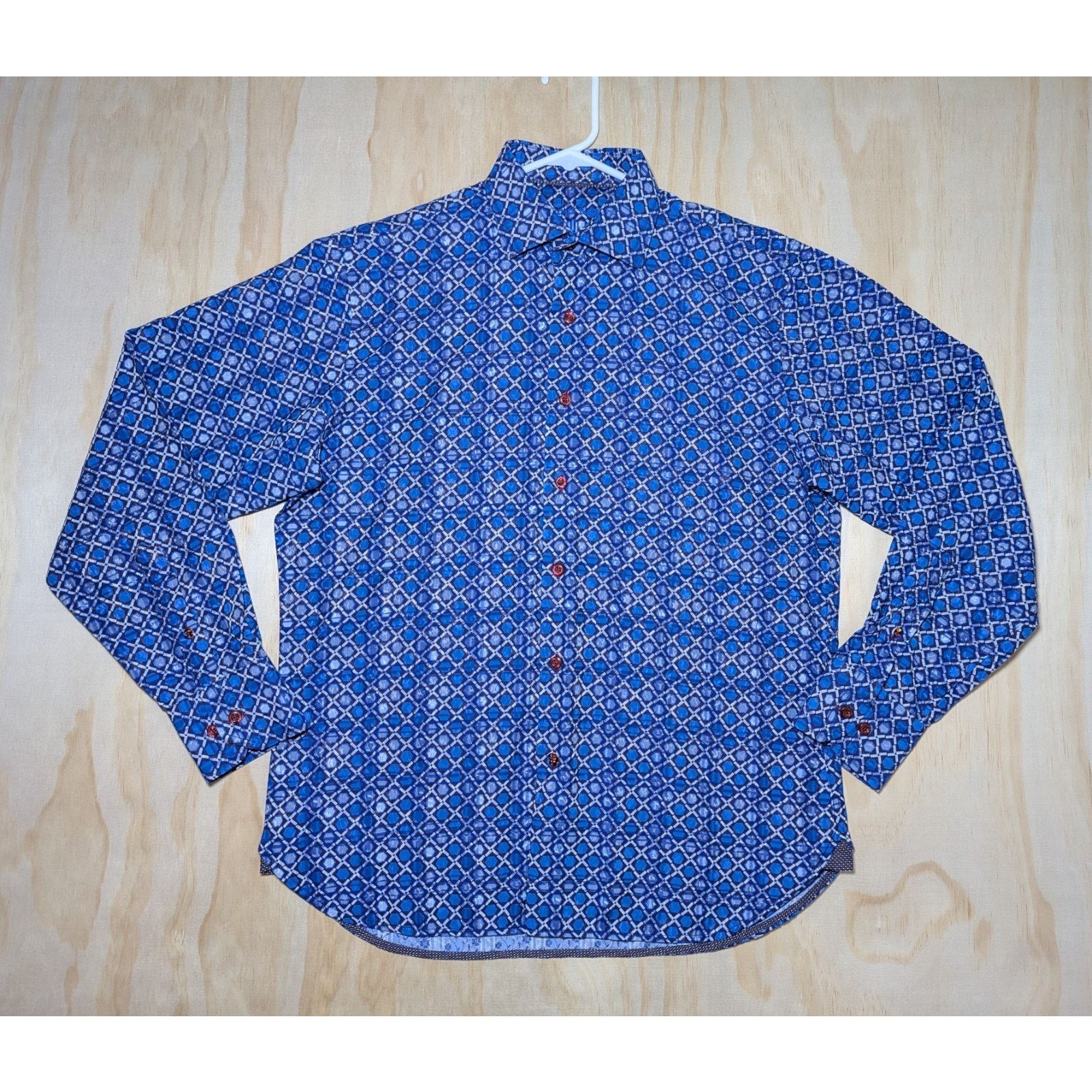 Luchiano Visconti Visconti Black Men's Medium Button Up Shirt Blue Geometric Size US M / EU 48-50 / 2 - 1 Thumbnail