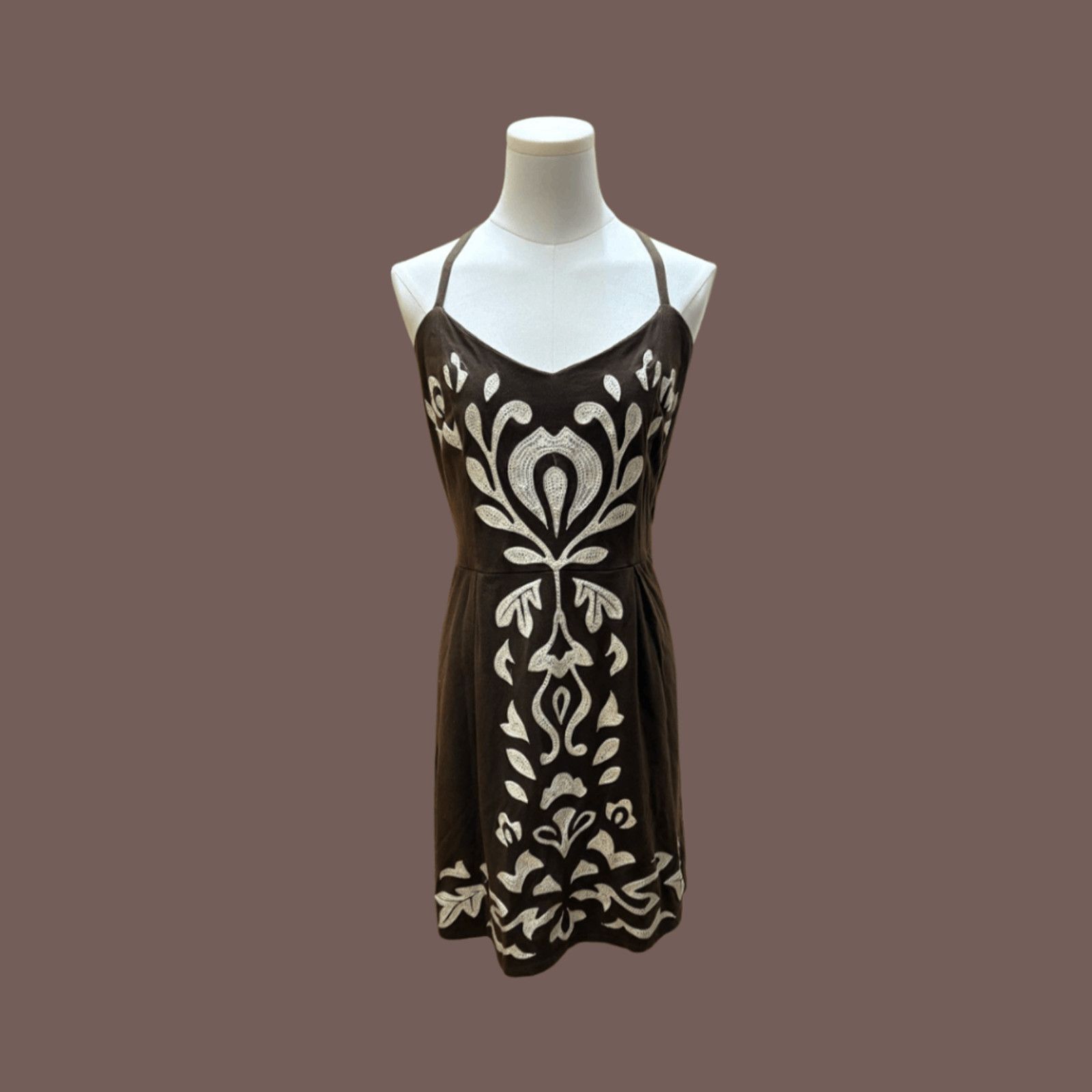 Macys VTG Boho Mini | INC Brown Gold Embroidery | Y2K Style Size M / US 6-8 / IT 42-44 - 1 Thumbnail