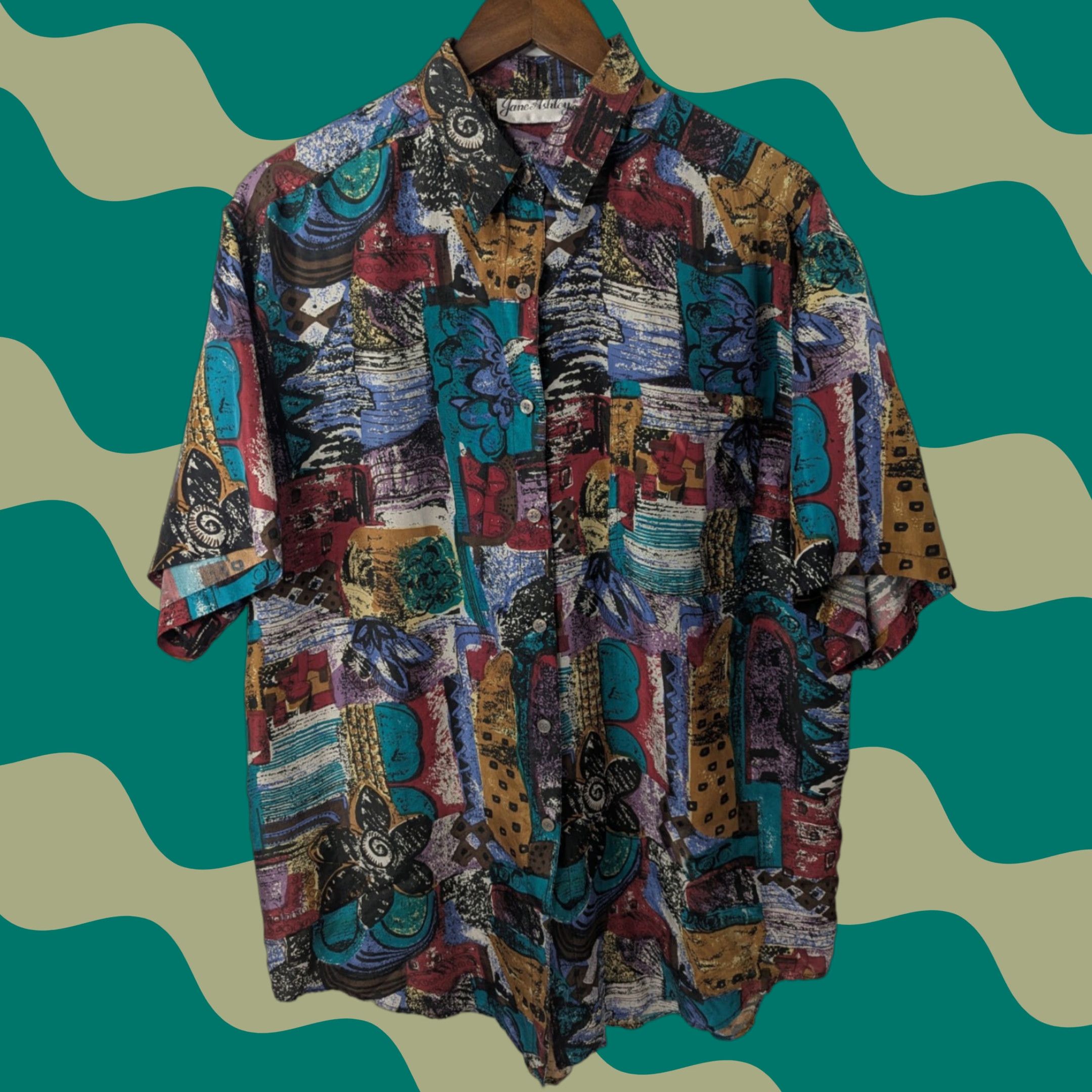 Vintage VINTAGE Jane Ashley Shirt Button Silk Short Sleeve Abstract Psychedelic Hawaiian Size M Size US M / EU 48-50 / 2 - 1 Thumbnail