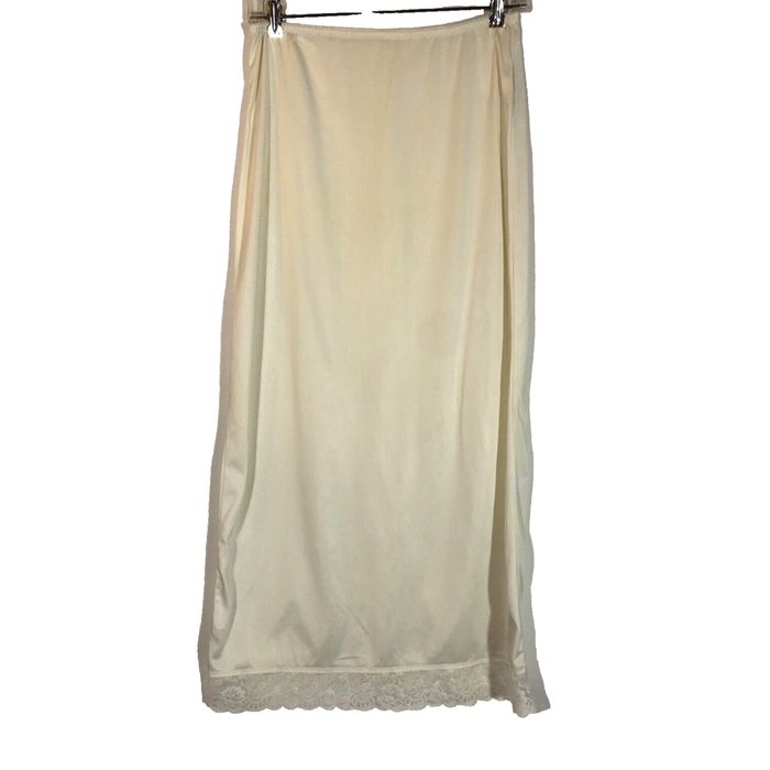 Vintage 1970s White Long HalfSlip with Lace Trim M Gaymode JCPenney