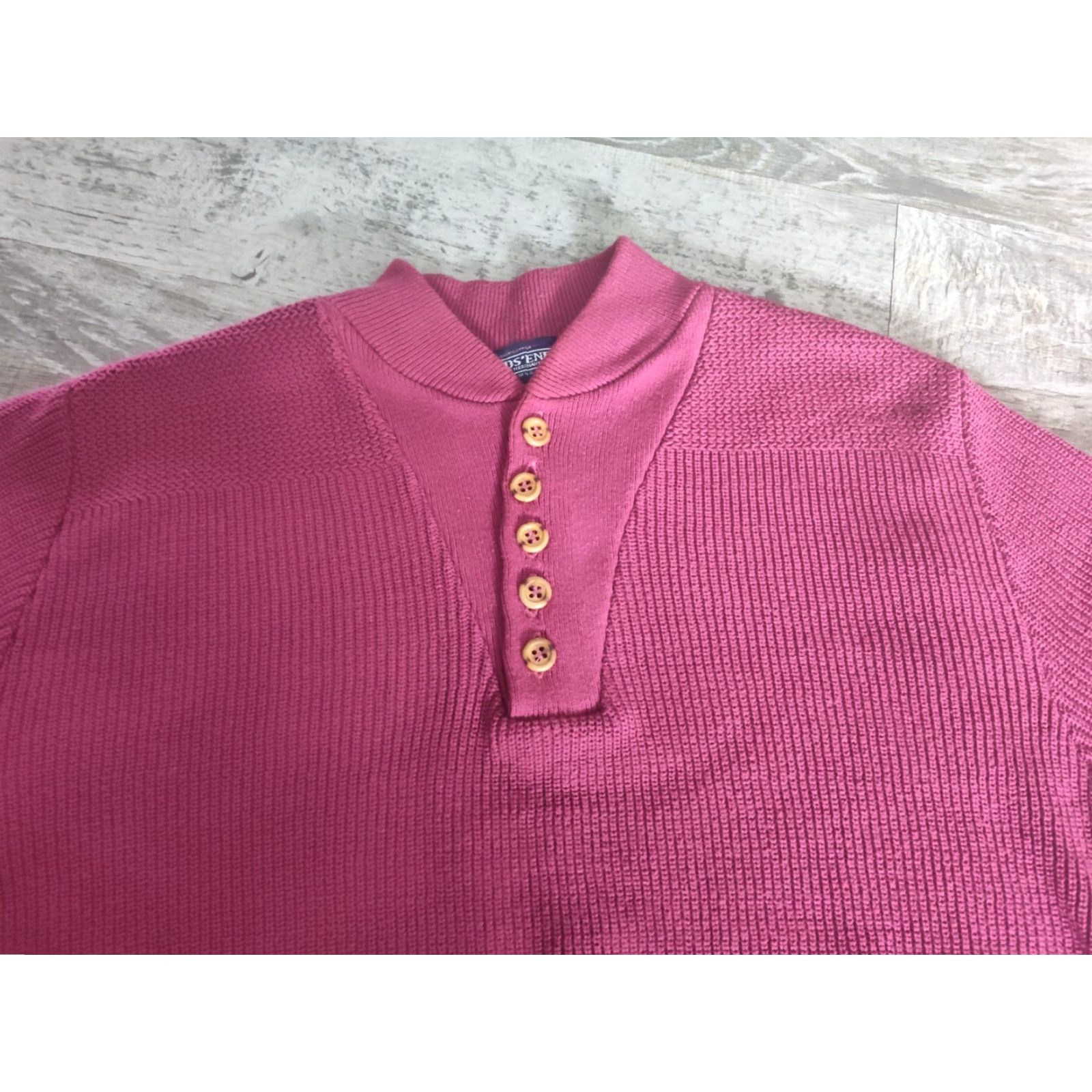 Lands' End VINTAGE Lands' End Sweater Mens Large Red Henley Ribbed 90s USA Size US L / EU 52-54 / 3 - 5 Thumbnail
