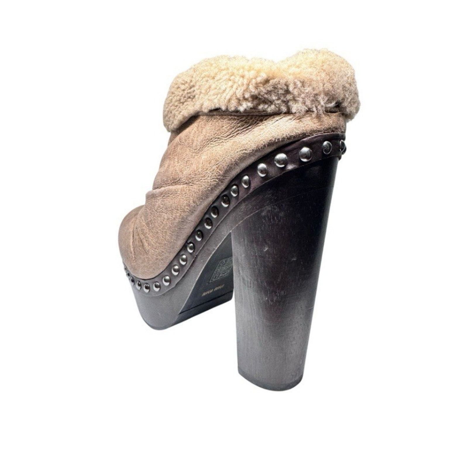 Miu Miu MIU MIU PRADA SHEEPSKIN LEATHER WOOD PLATFORM BOOTS 39.5 Size US 9 / IT 39 - 5 Thumbnail