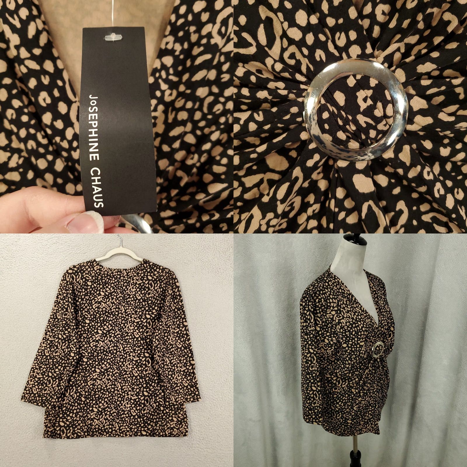 Vintage Josephine Chaus Leopard Print Top Womens XL Pullover V-Neck Knit Casual Shirt Tunic NWT Size XL / US 12-14 / IT 48-50 - 8 Thumbnail
