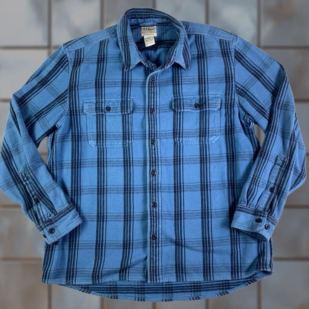 Vintage LL Bean Flannel Shirt Plaid Blue Mens Large Y2K Grunge Lumberjack Cotton Size US L / EU 52-54 / 3 - 1 Thumbnail