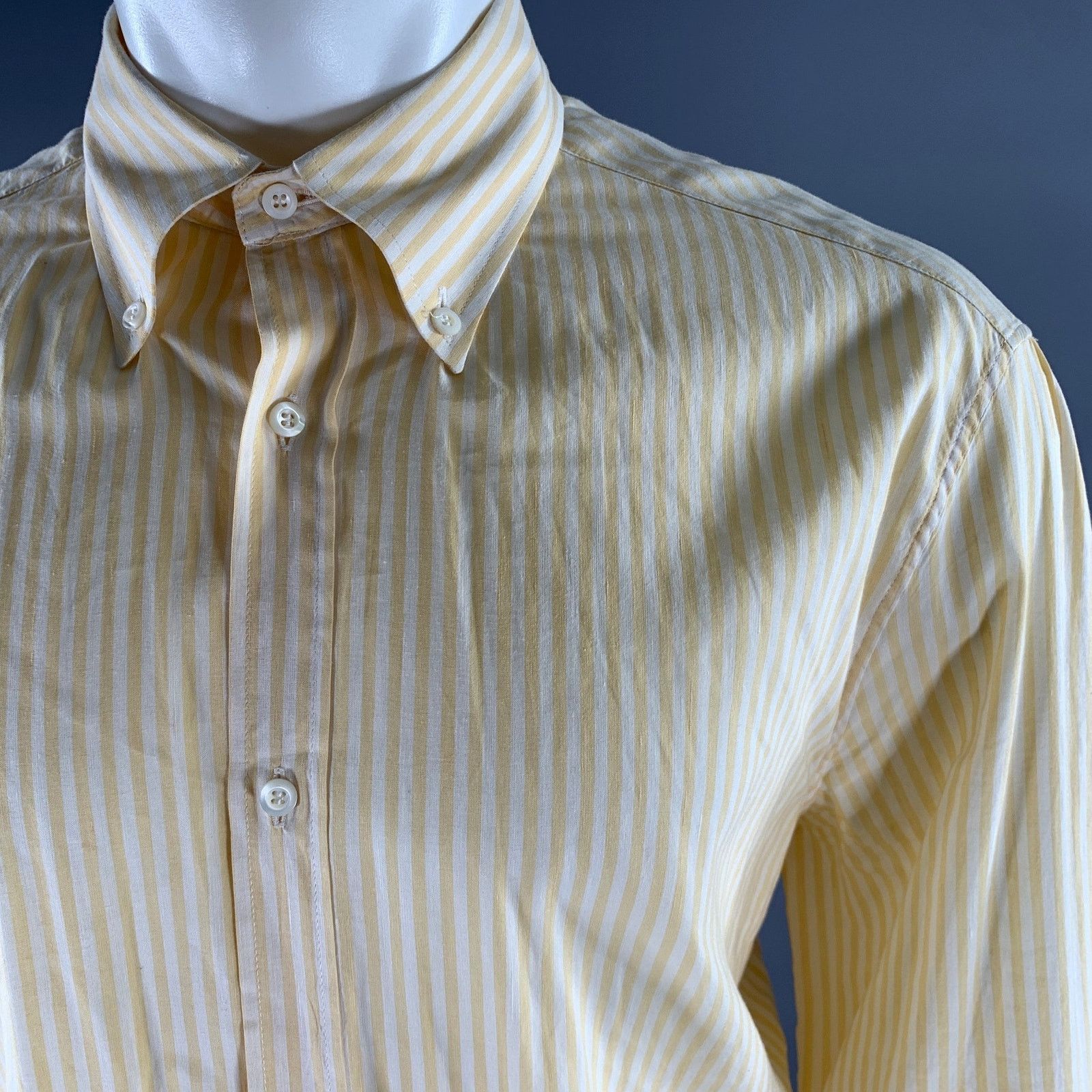 Brunello Cucinelli BRUNELLO CUCINELLI XXXL Yellow White Stripe Linen LS Shirt Size US XXL / EU 58 / 5 - 2 Thumbnail