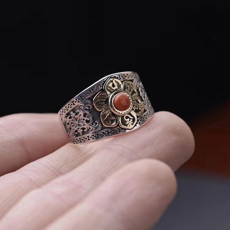 Jewelry × Vintage Resizable Retro Mantra Lotus Ring Size ONE SIZE - 2 Thumbnail