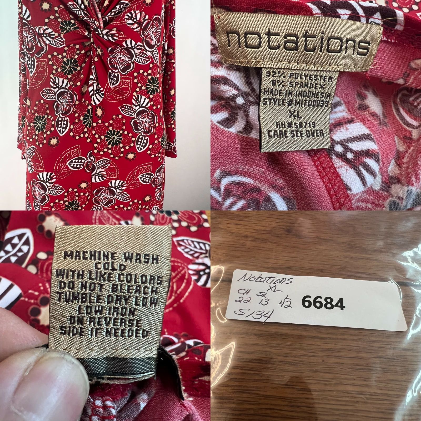 Vintage VINTAGE Vtg Notations Womens Floral Long Sleeves V Neck Twist Front Red Midi Dress Sz XL Size XL / US 12-14 / IT 48-50 - 8 Thumbnail