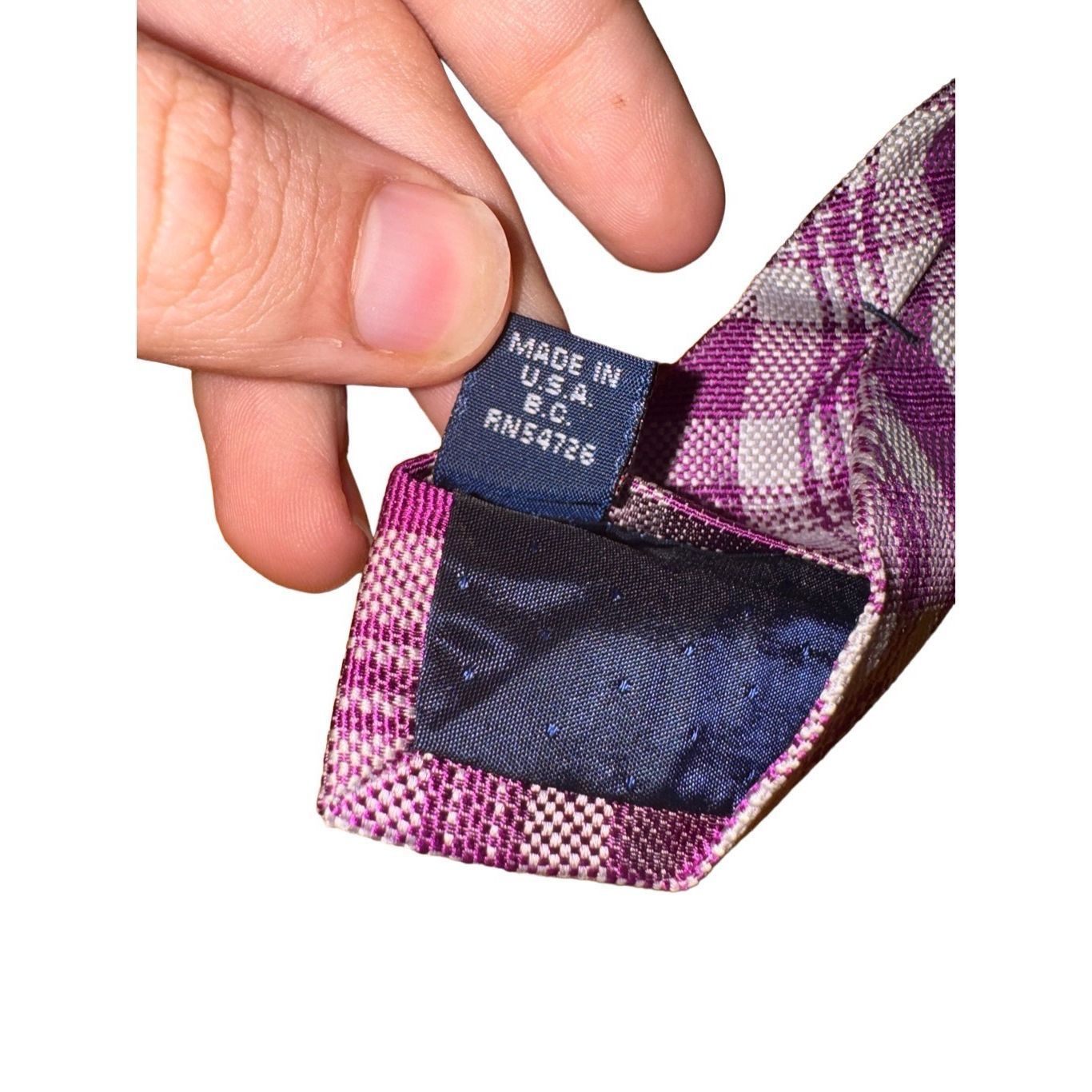 Tom James Tom James Royal Classic Purple & White Check 100% Silk Tie Size ONE SIZE - 6 Thumbnail