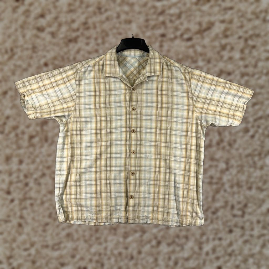 Tommy Bahama Tommy Bahama Shirt Men XL Beige Silk Plaid Button-Up Short Sleeve Collared Beach Hawaiian Vacation Resort Pattern: Plaid Size US XL / EU 56 / 4 - 1 Thumbnail