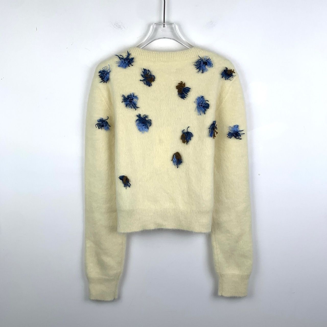 Maison Margiela Maison Margiela Womens Cream Angora Blend Cardigan With Blue Size M / US 6-8 / IT 42-44 - 2 Thumbnail