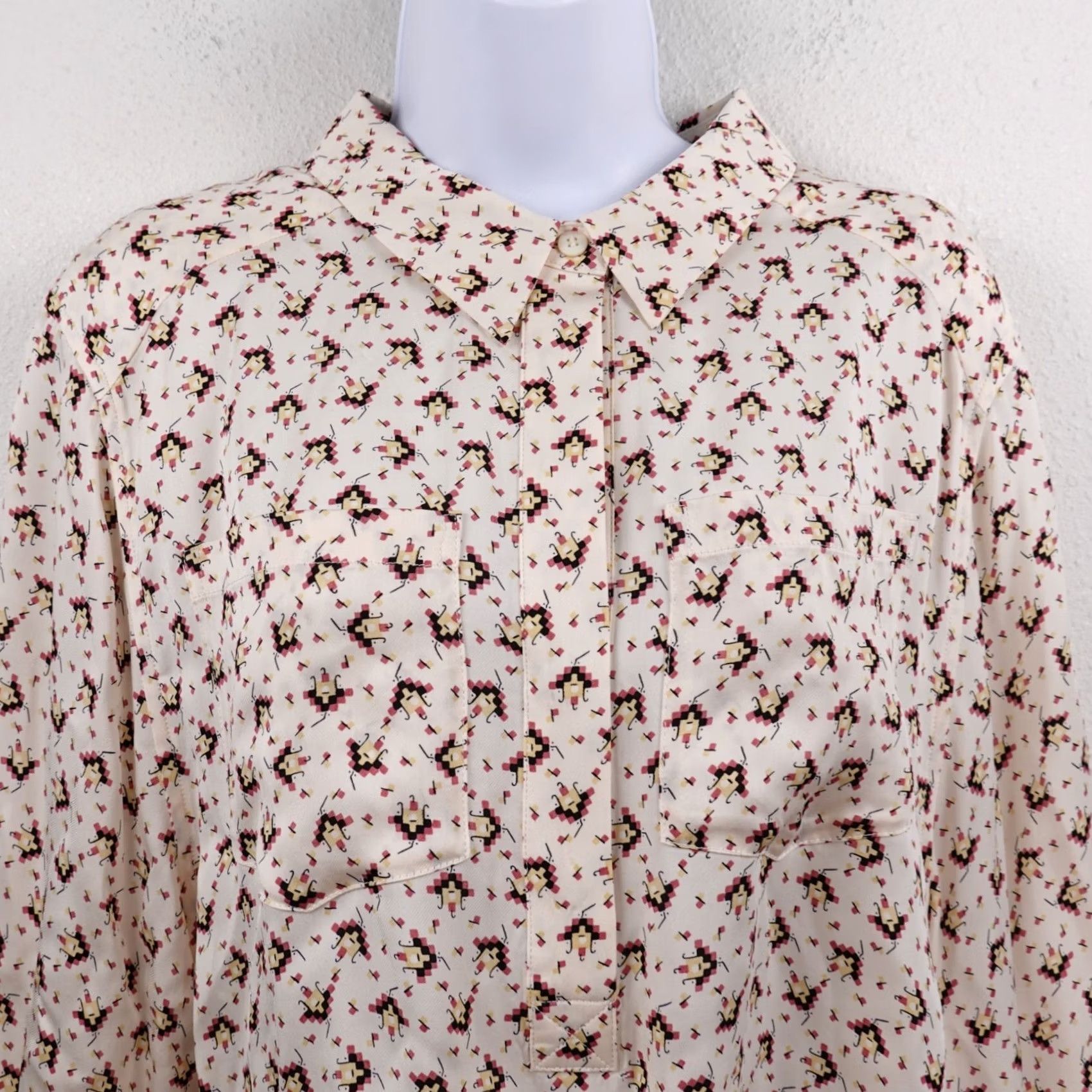 Reiss Reiss Pia Cream Geometric Printed Popover Viscose Shirt Blouse Size US 12 Size XL / US 12-14 / IT 48-50 - 6 Thumbnail