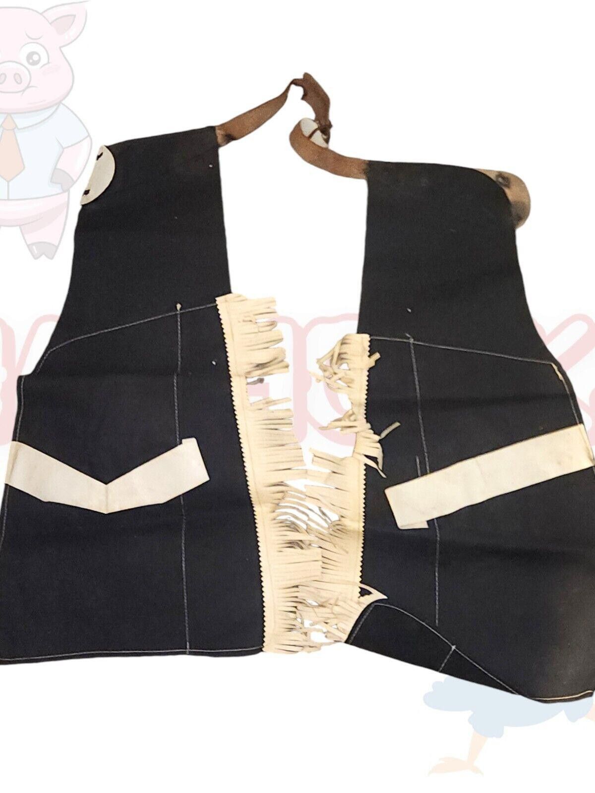 Designer Vintage Western Fringe Chaps Black Suede White Leather Kids Size ONE SIZE - 2 Thumbnail