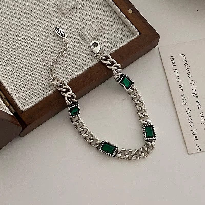 Jewelry Green Stone Retro Chain Bracelet Size ONE SIZE - 1 Thumbnail