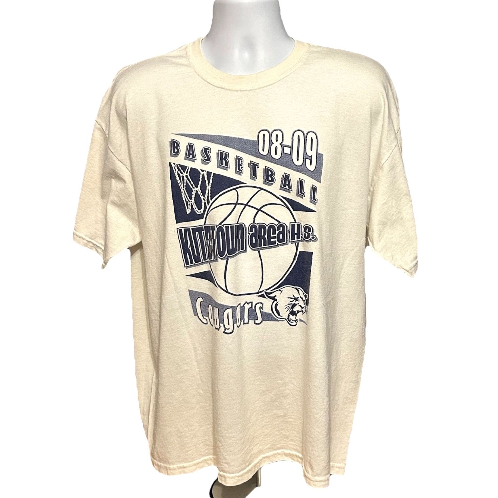 Gildan Y2K Kutztown Area High School Cougars Basketball 08-09 Shirt Men XL White Gildan Size US XL / EU 56 / 4 - 2 Thumbnail