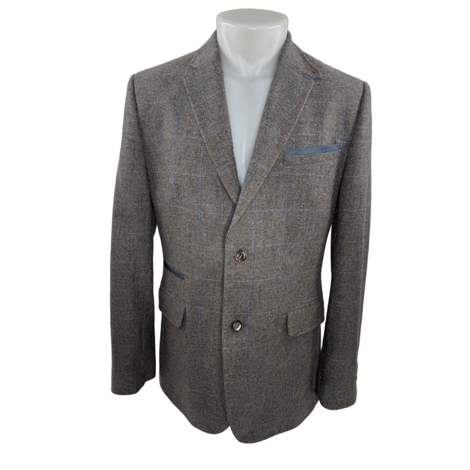 Ted Baker TED BAKER Blazer - WOOL Windowpane 40 R L - Brown/Blue - Men - Shirt/Blazer Size 42R - 1 Thumbnail