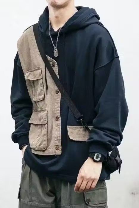 image of Vintage Release Cool Cargo Pocket Hoodie Jacket Sweater in Blue, Men's (Size Medium)