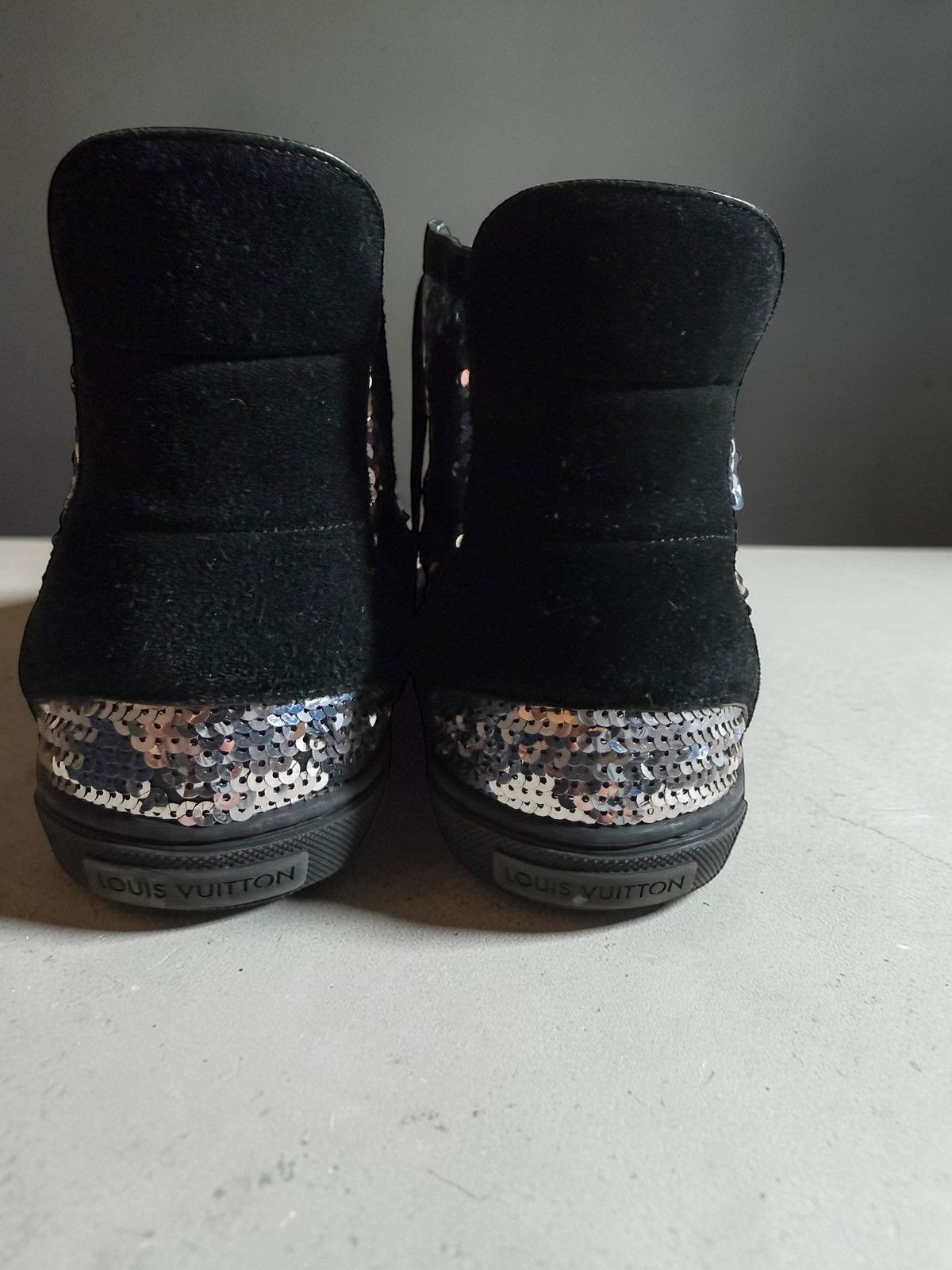 Louis Vuitton Louis Vuitton Sequin High-Top Sneakers Black Suede LV Rare Size US 9.5 / EU 42-43 - 6 Thumbnail