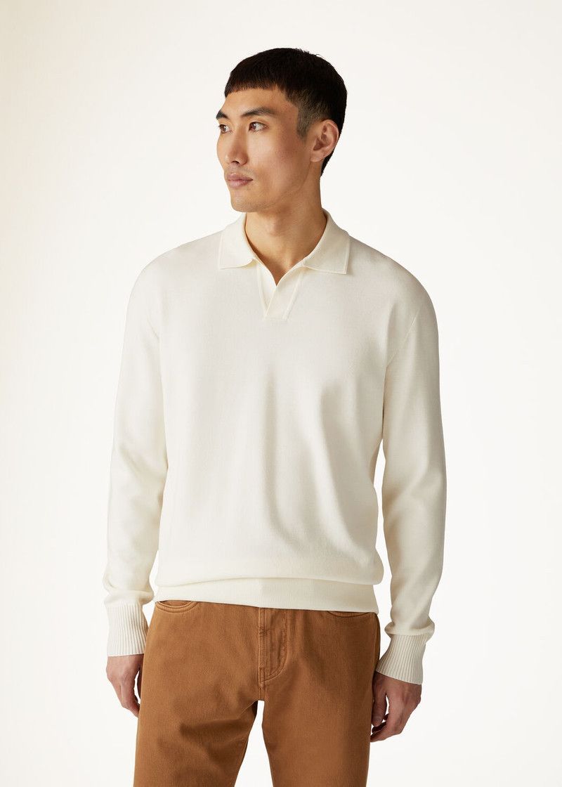 Loro Piana o1w1db10126 FAL5279 Buttonless Polo Shirt in White Size US M / EU 48-50 / 2 - 2 Thumbnail