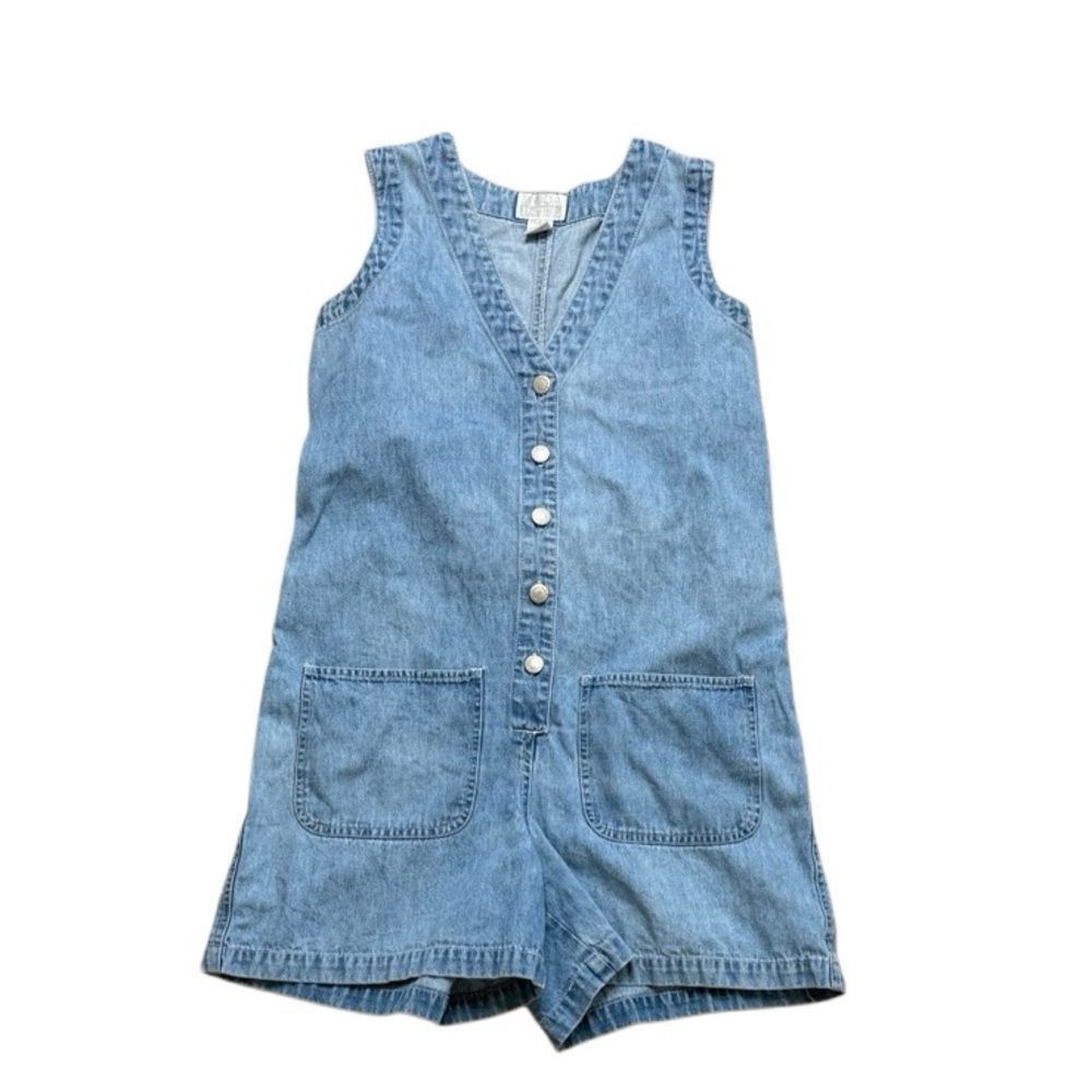 Vintage 90s Vintage Moda Intl Chambray Button Front Vneck Jumpsuit P Size US 26 / EU 42 - 2 Thumbnail