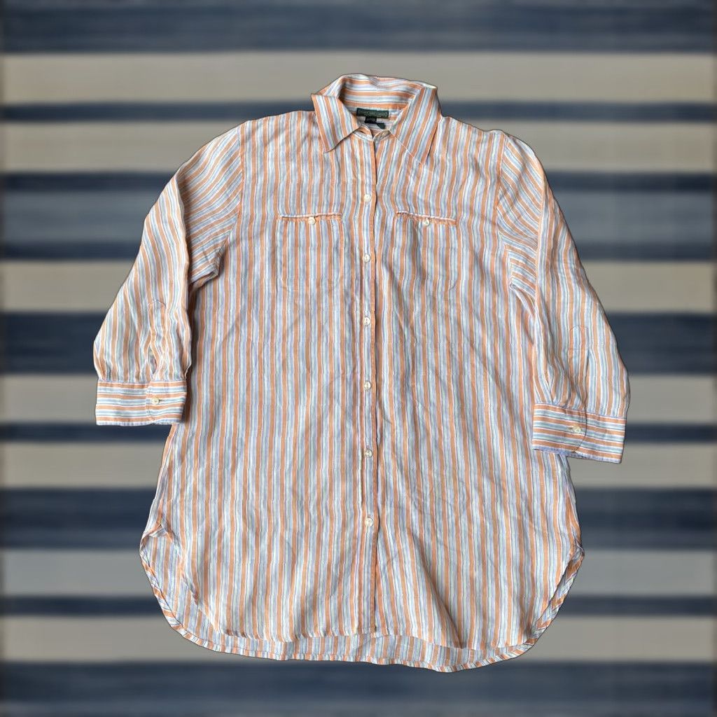 Ralph Lauren VINTAGE Lauren Jeans Co. Linen Striped Long Sleeve Button Shirt Women’s Large Size L / US 10 / IT 46 - 1 Thumbnail
