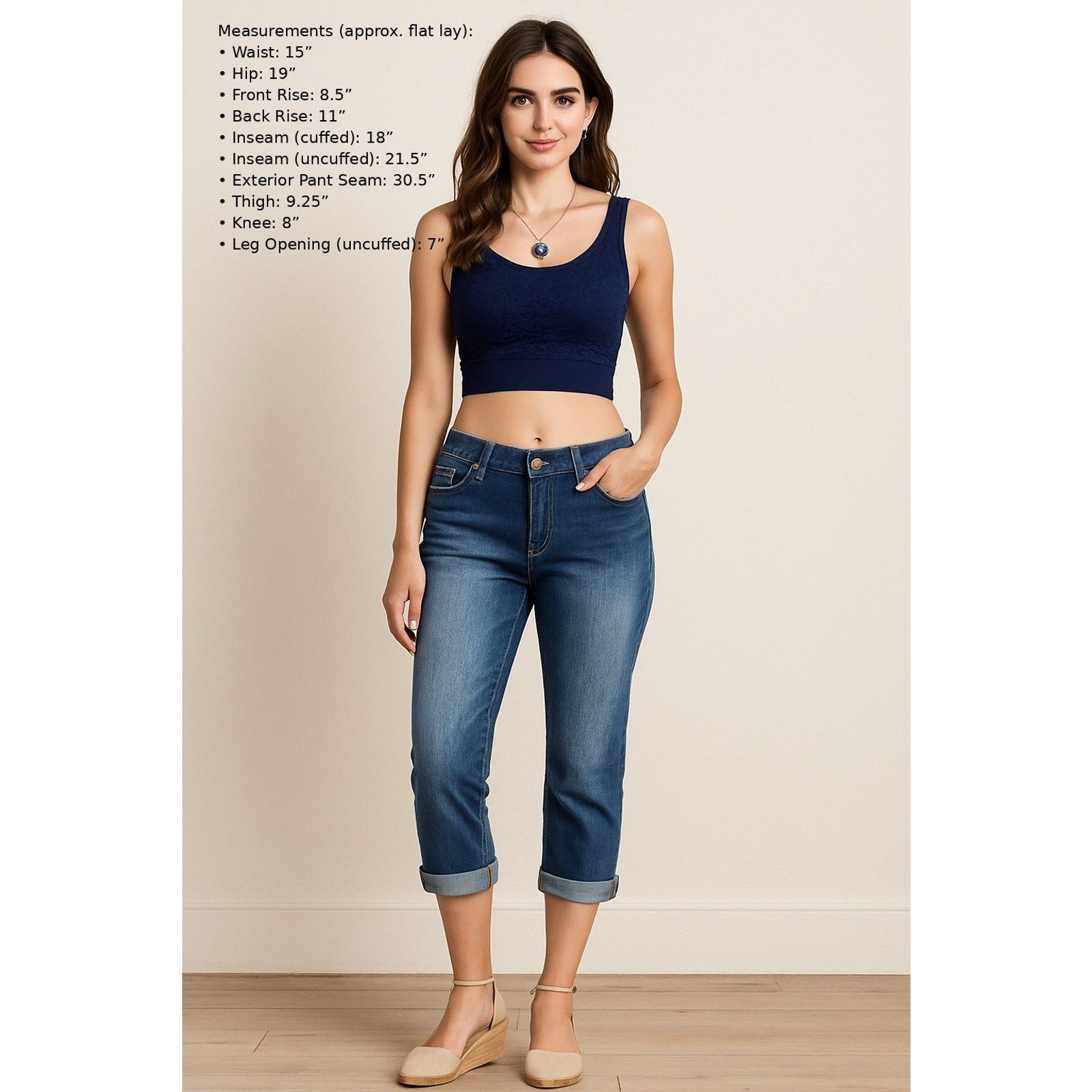 Indigo Love Indigo Jean Women's Size 6 Cuffed Capri Bling Size 28" / US 6 / IT 42 - 15 Thumbnail