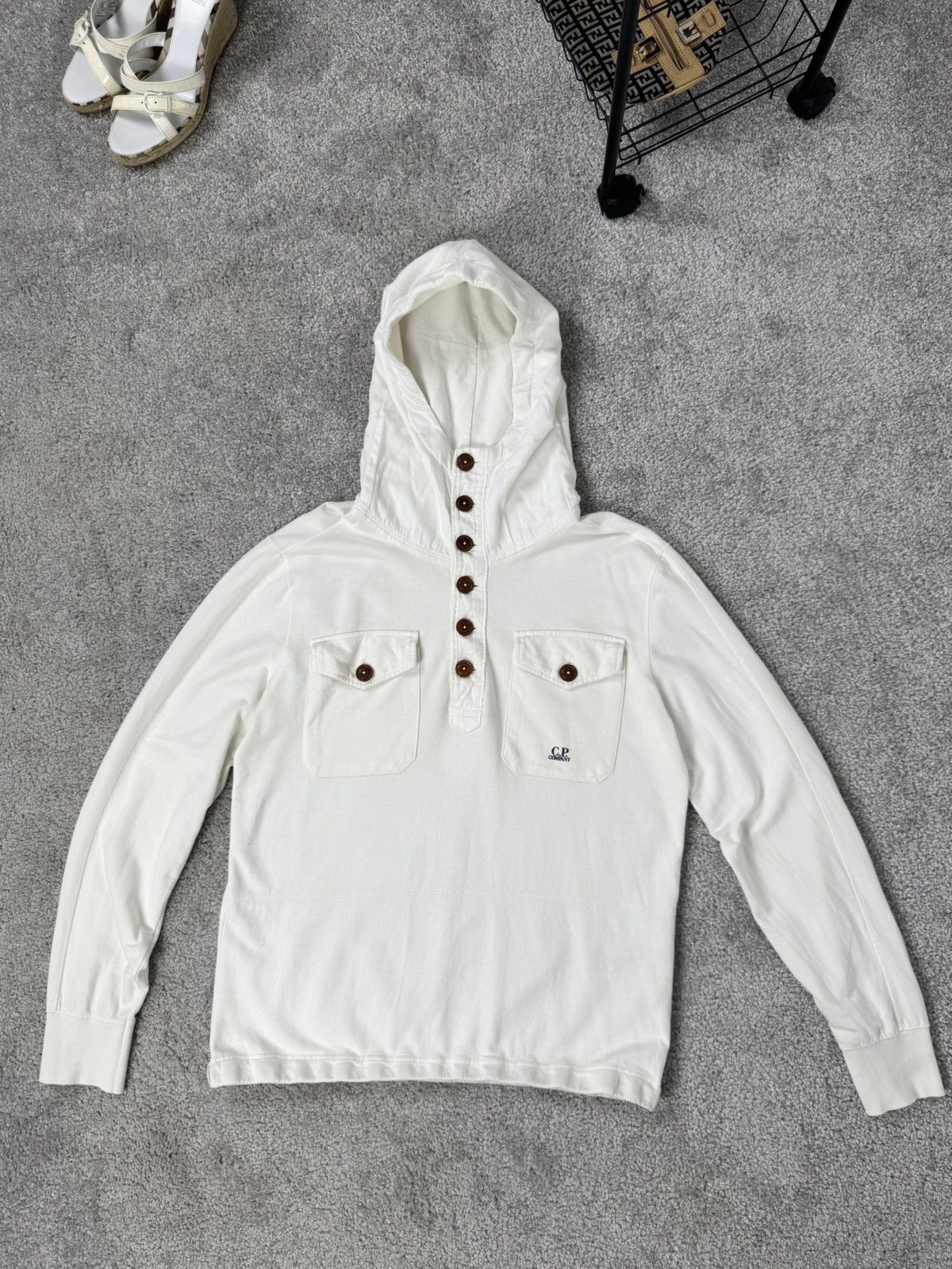C.P. Company C.P. Company Men`s White Two Pocket Smock Hoodie Size L Size US L / EU 52-54 / 3 - 2 Thumbnail