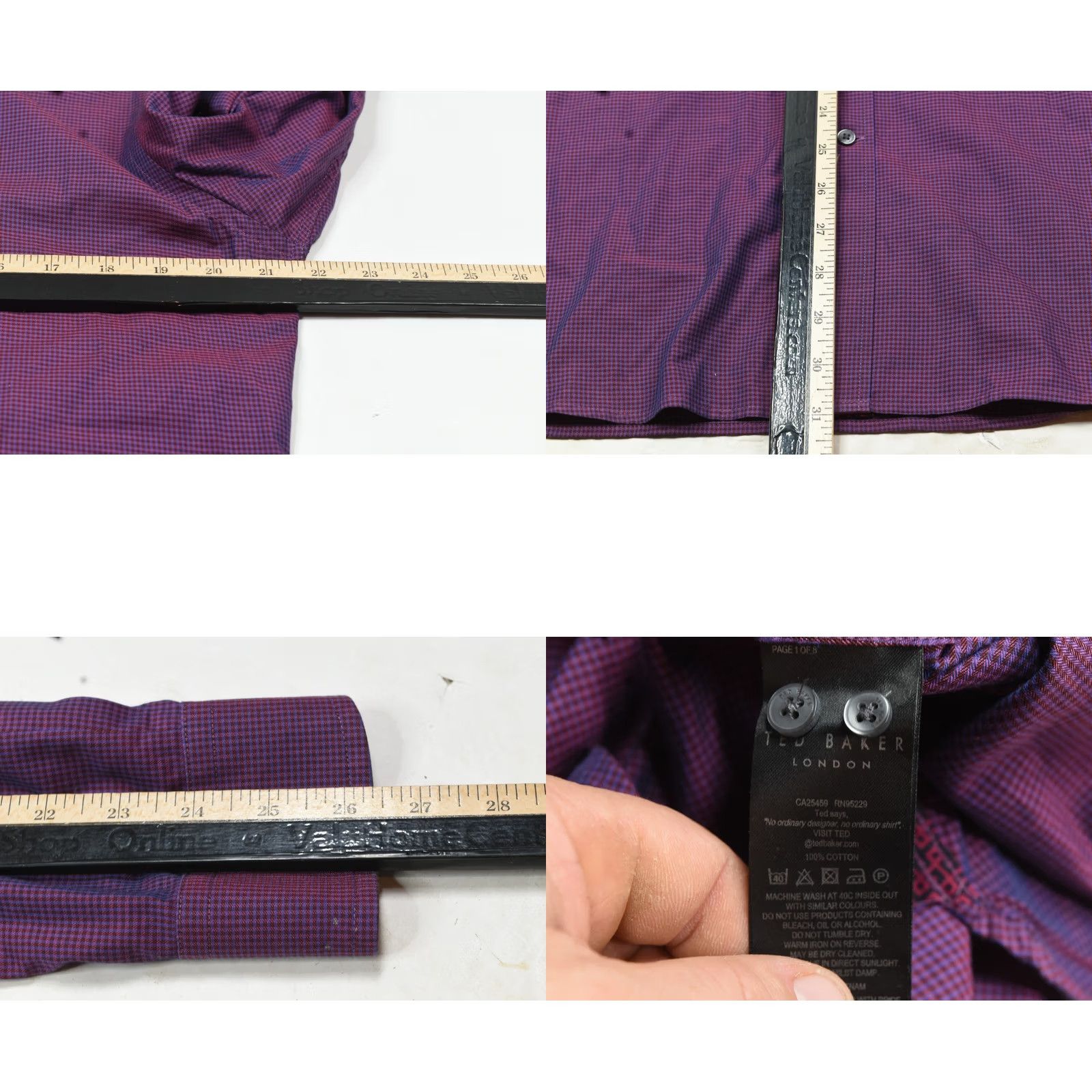 Ted Baker Ted Baker Endurance Shirt Mens 15.5 Purple Check Long Sleeve Button-Up Cotton Shirt Size US L / EU 52-54 / 3 - 8 Thumbnail