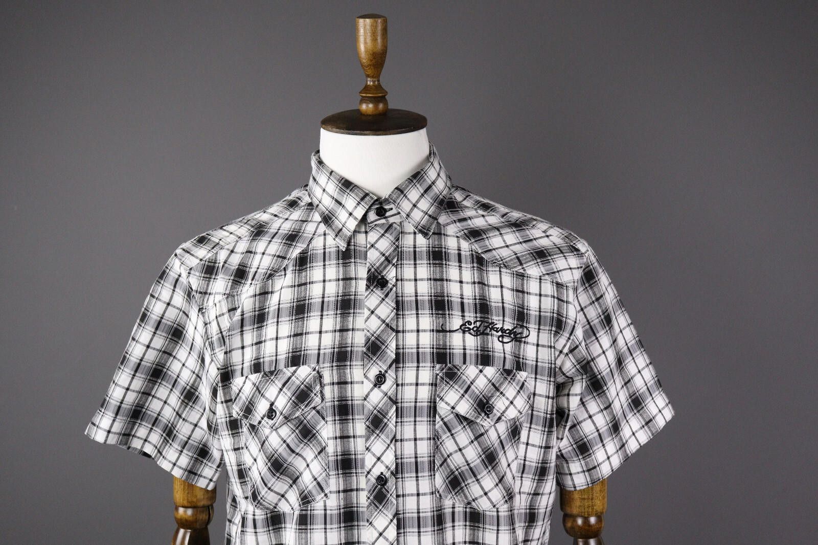 Ed Hardy Ed Hardy Check Casual Short Sleeve Button Down Shirt Size XL Size US XL / EU 56 / 4 - 3 Thumbnail