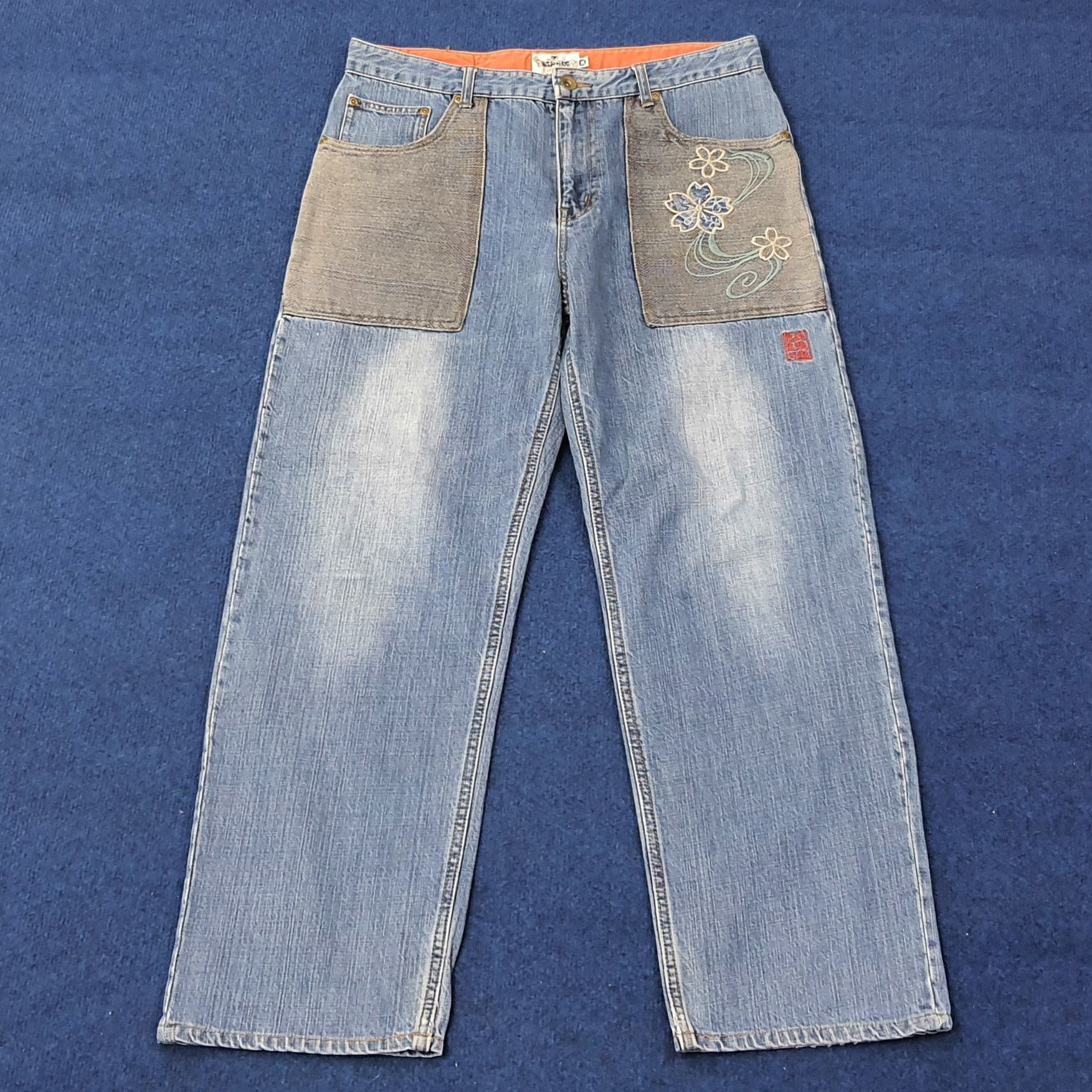 Japanese Brand Vintage Karakuri Tamashii (絡繰魂) Embroidery Jeans C252N29 Size US 33 - 4 Thumbnail