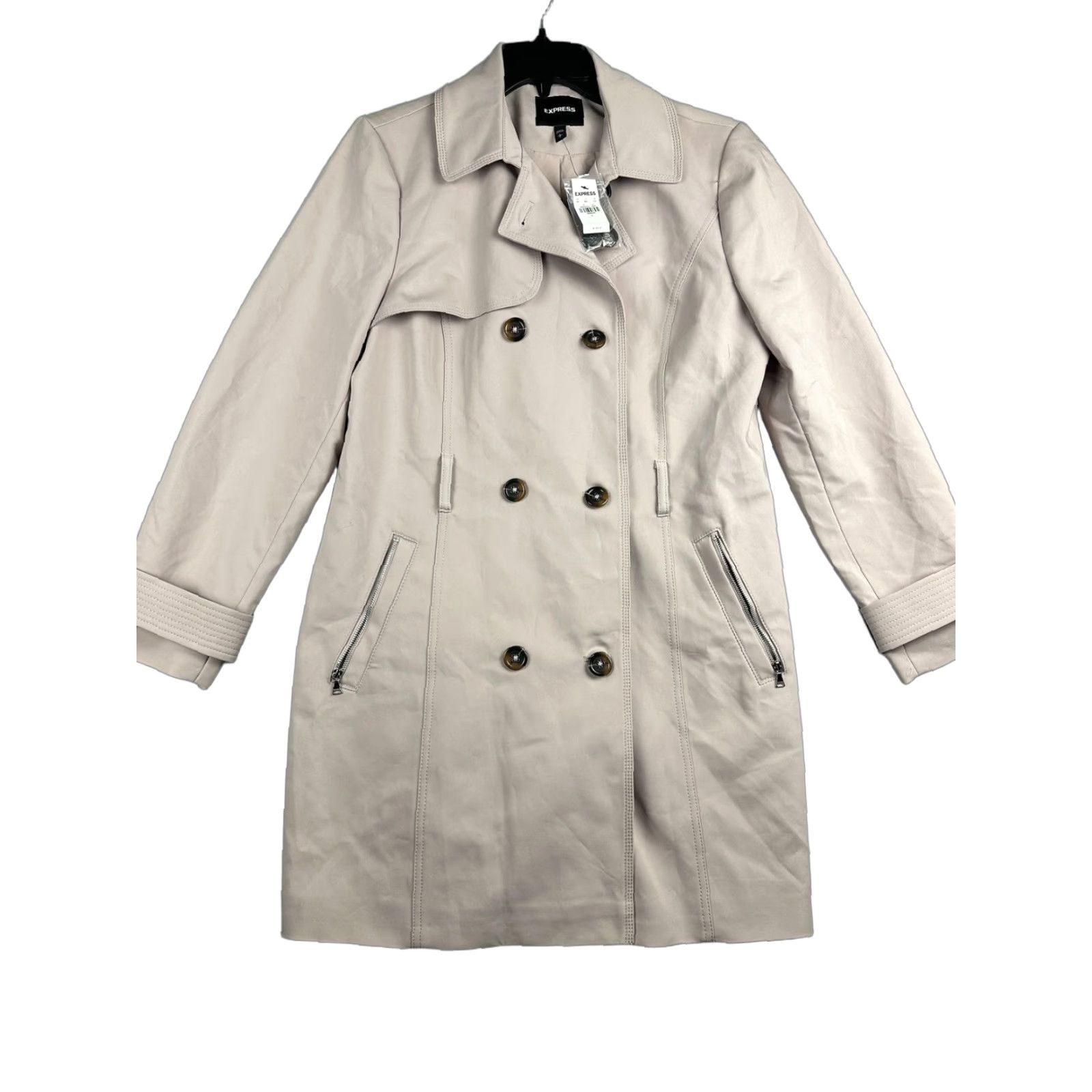 Express VINTAGE: No — Express Coat Womens L Pink Cotton Blend Trench Long Overcoat Zip Pockets NWT Size L / US 10 / IT 46 - 1 Thumbnail